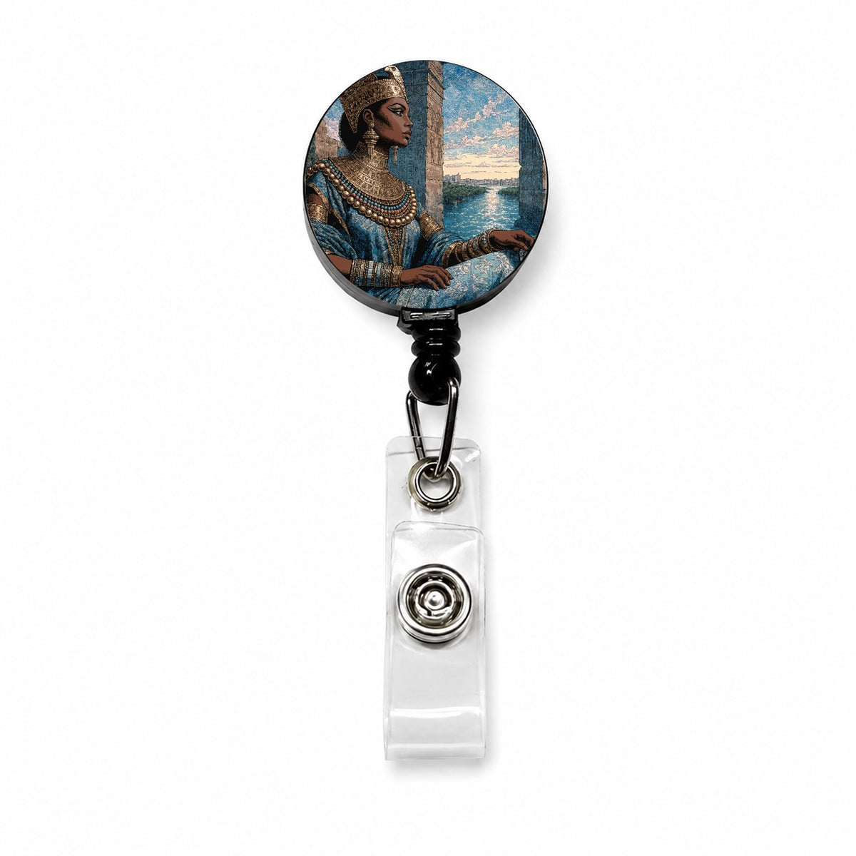 Cleopatra Egyptian Queen Retractable ID Key Card Name Tag Badge Holder with Clip