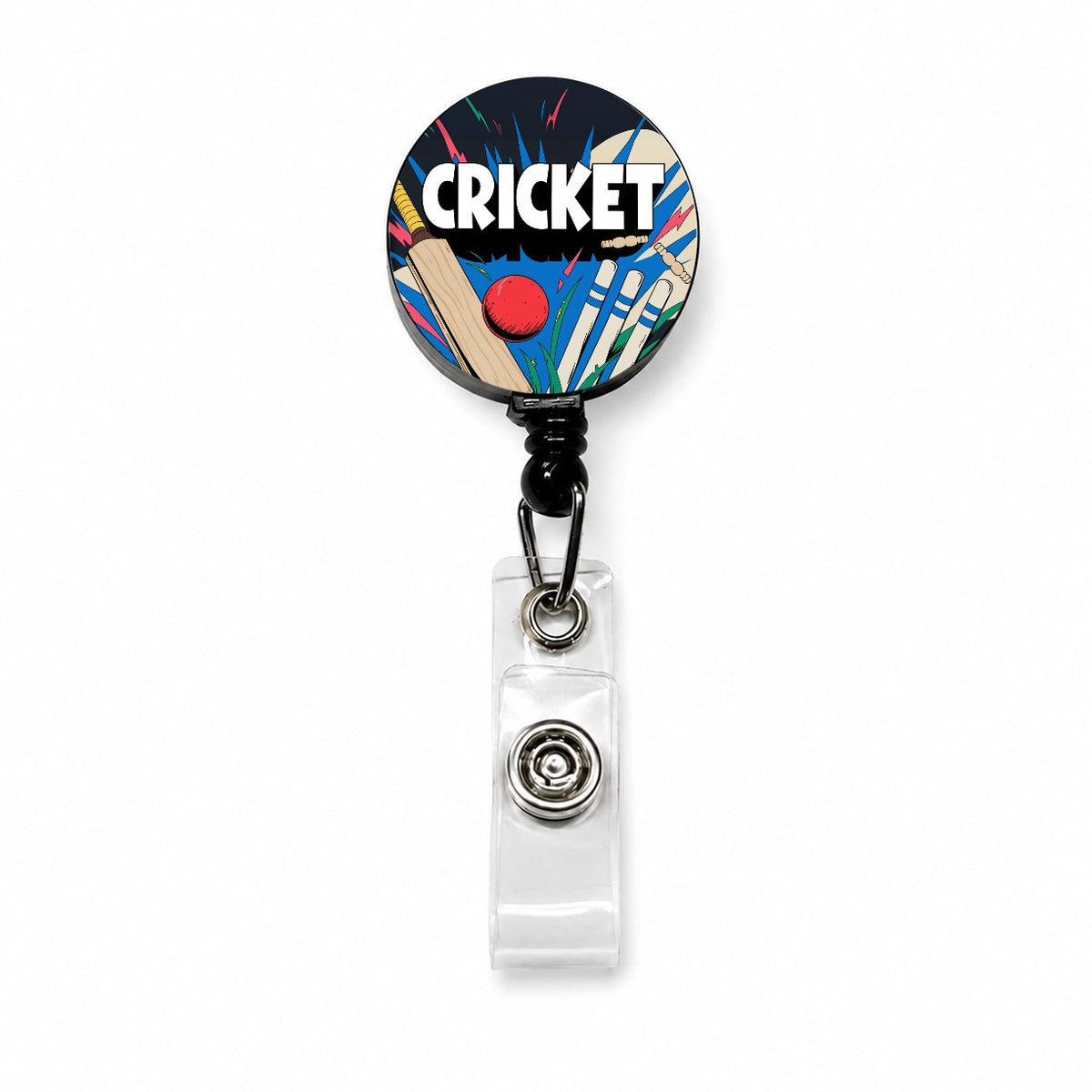 Cricket Bat Ball Wickets Retractable ID Key Card Name Tag Badge Holder with Clip