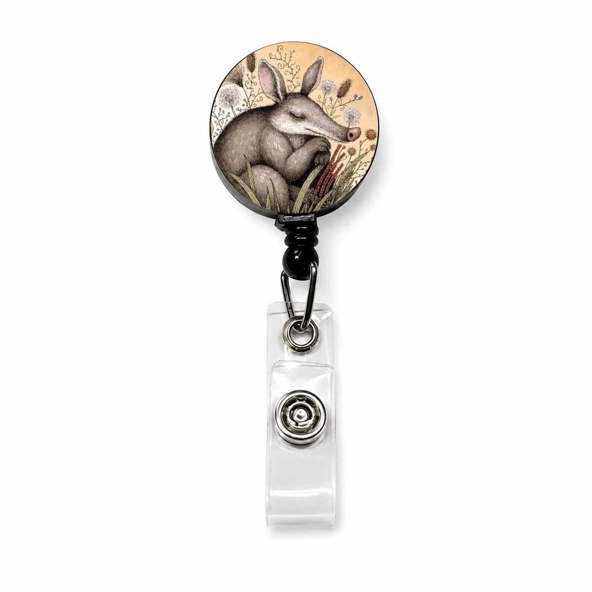 Cute Aardvark Illustration Retractable ID Key Card Name Tag Badge Holder with Clip