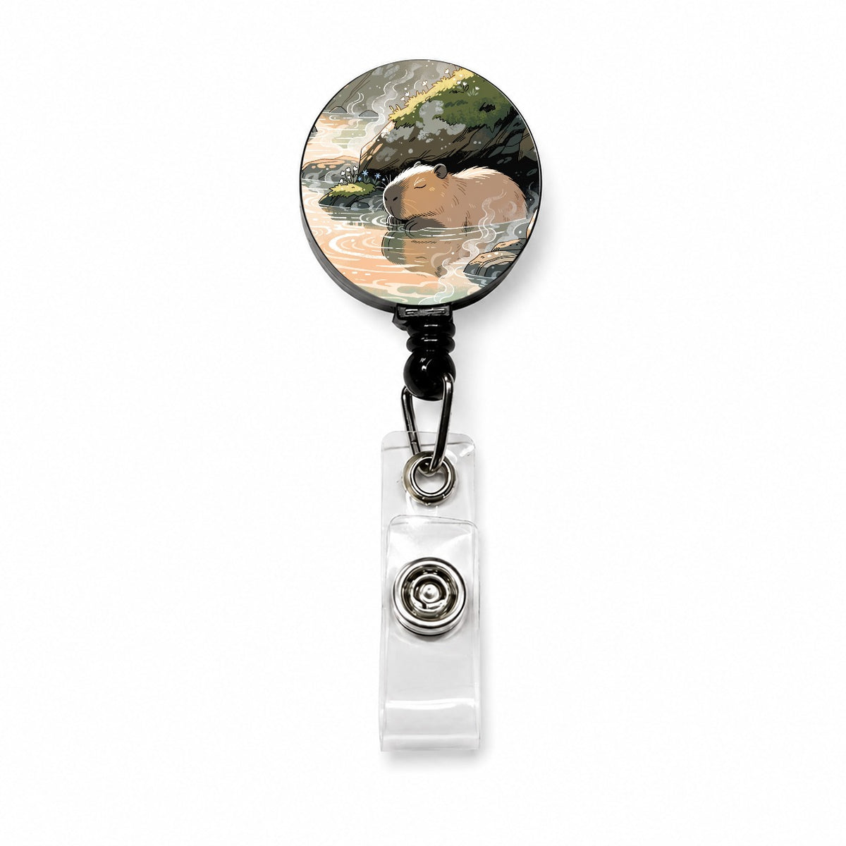 Cute Capybara Relaxing Retractable ID Key Card Name Tag Badge Holder with Clip