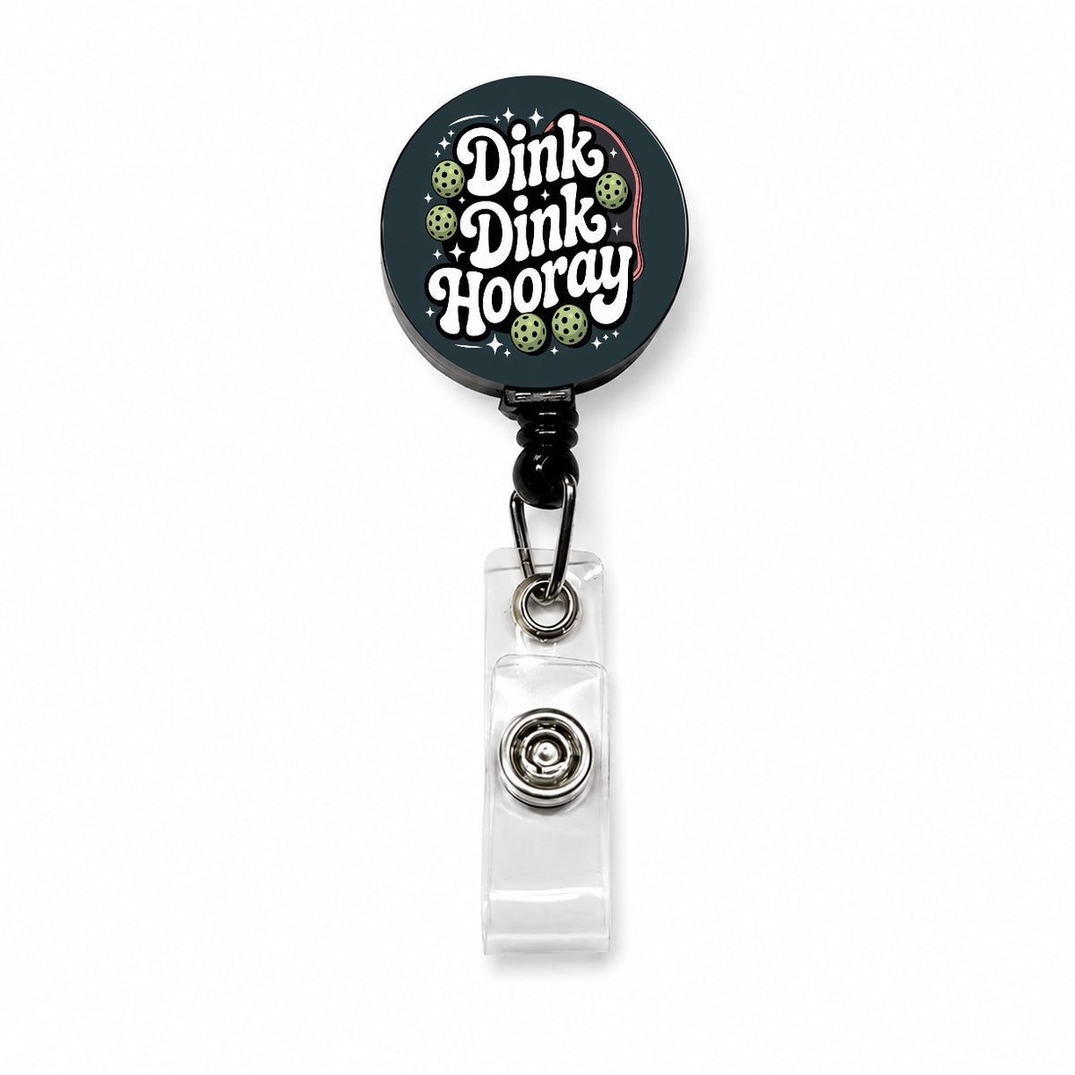 Dink Dink Hooray Pickleball Funny Retractable ID Key Card Name Tag Badge Holder with Clip