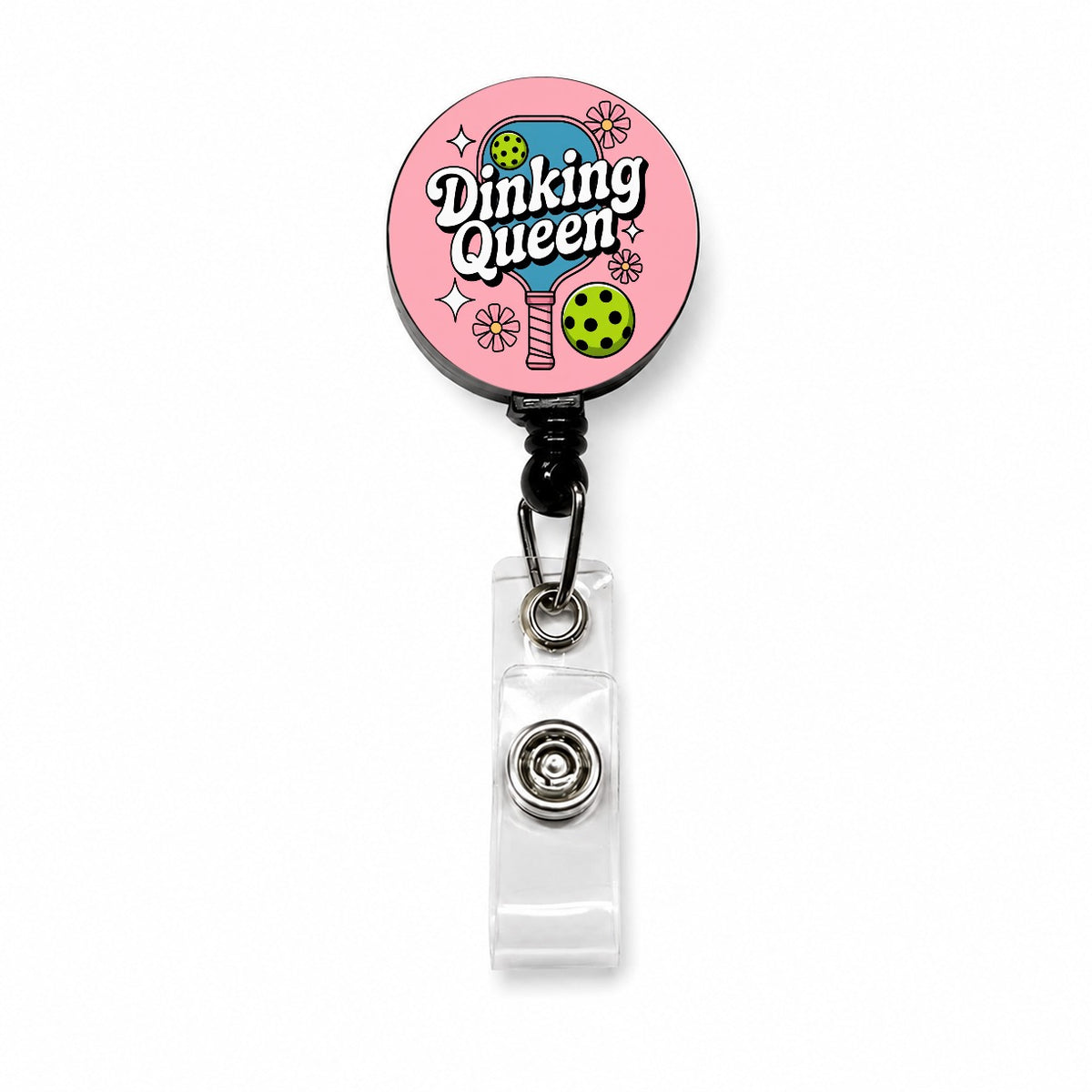Dinking Queen Pickleball Retractable ID Key Card Name Tag Badge Holder with Clip