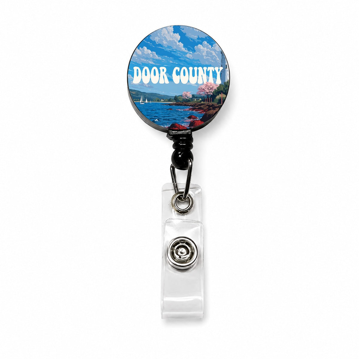 Door County Wisconsin Travel Retractable ID Key Card Name Tag Badge Holder with Clip