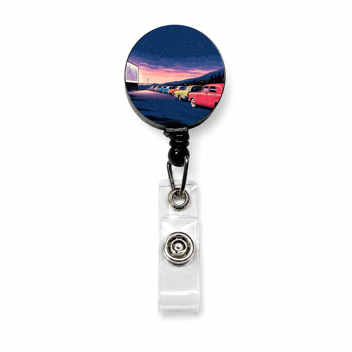 Drive-In Movie Night Retractable ID Key Card Name Tag Badge Holder with Clip