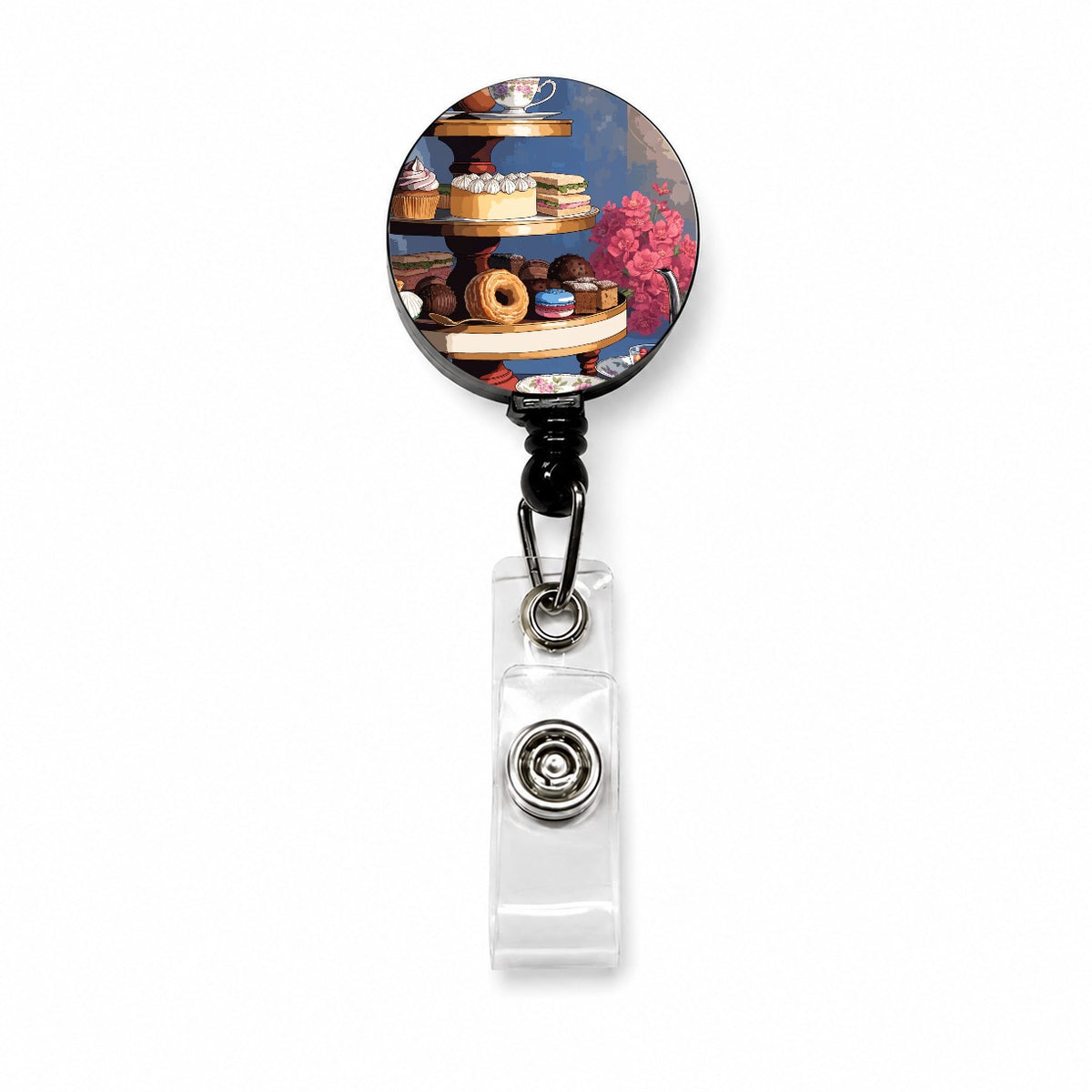 Elegant Afternoon Tea Retractable ID Key Card Name Tag Badge Holder with Clip