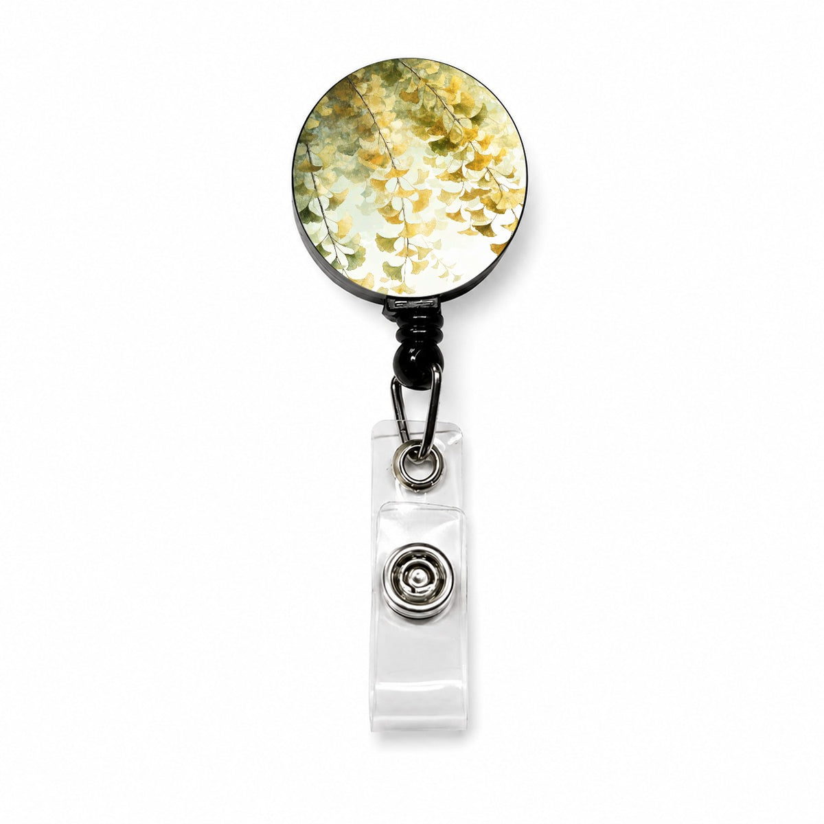 Elegant Ginkgo Leaves Retractable ID Key Card Name Tag Badge Holder with Clip