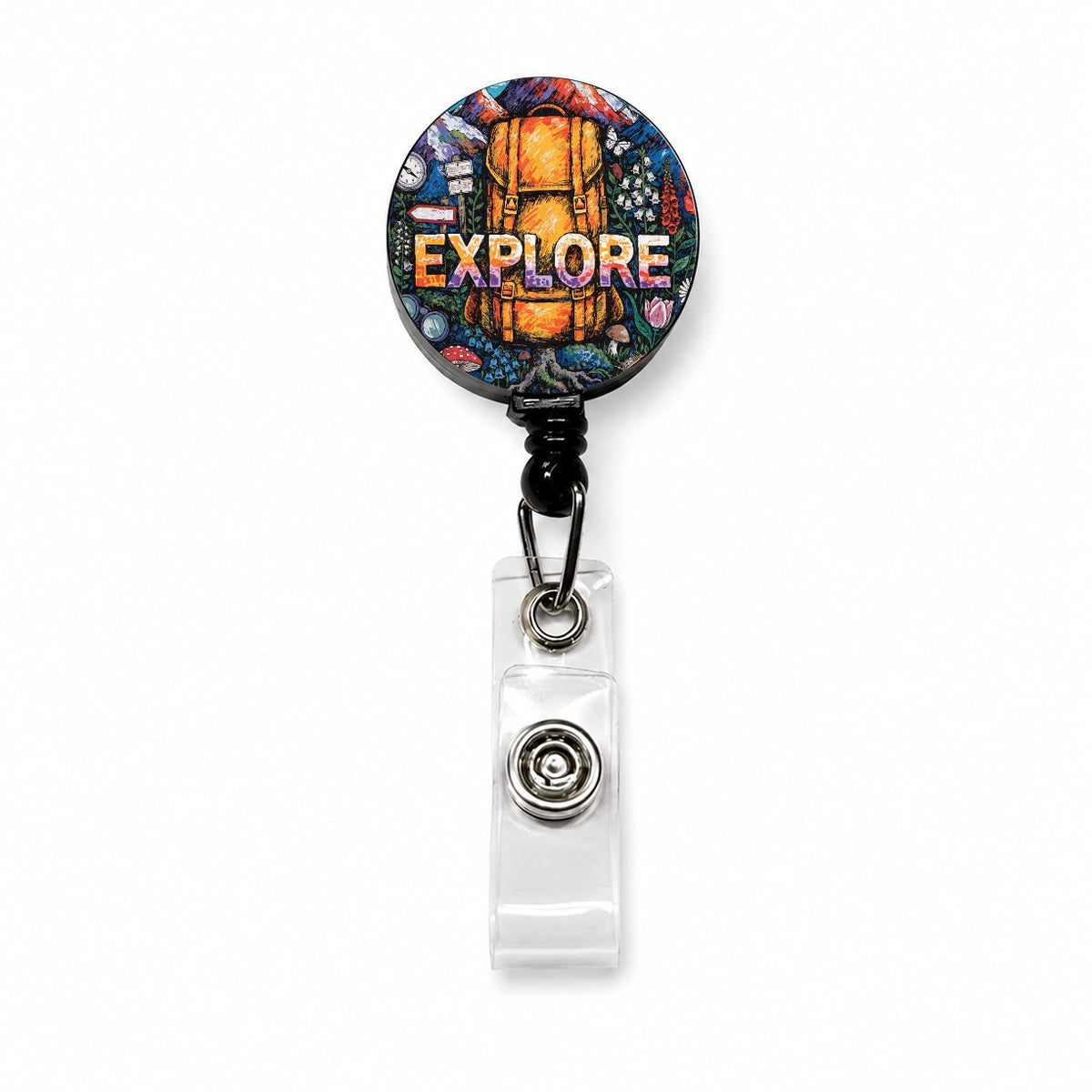 Explore Hiking Backpacking Illustration Retractable ID Key Card Name Tag Badge Holder with Clip