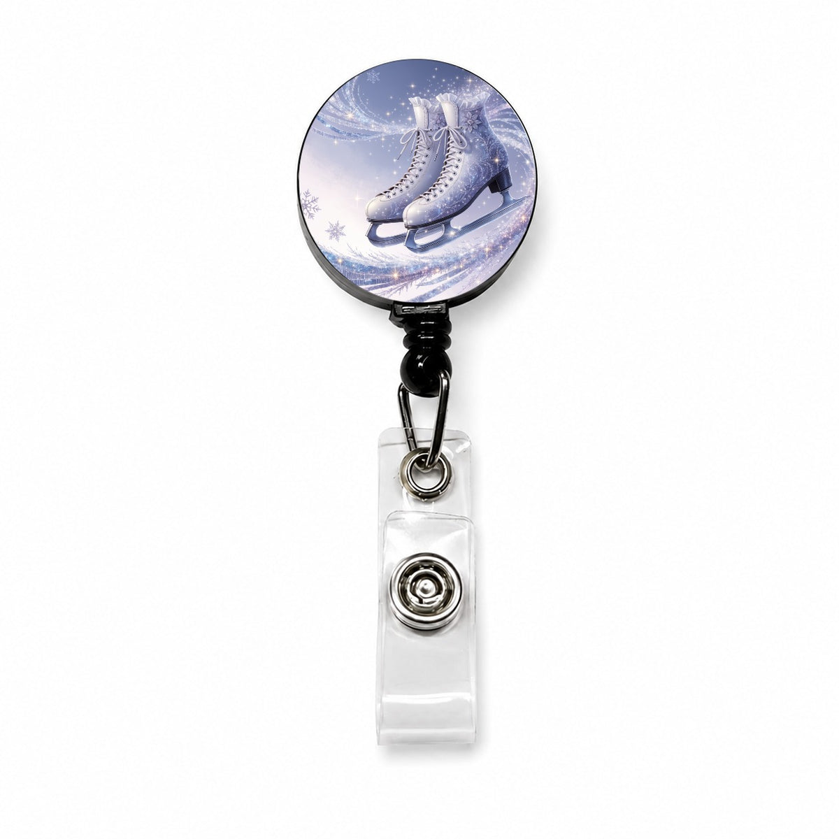 Figure Skating Ice Skates Elegant Retractable ID Key Card Name Tag Badge Holder with Clip