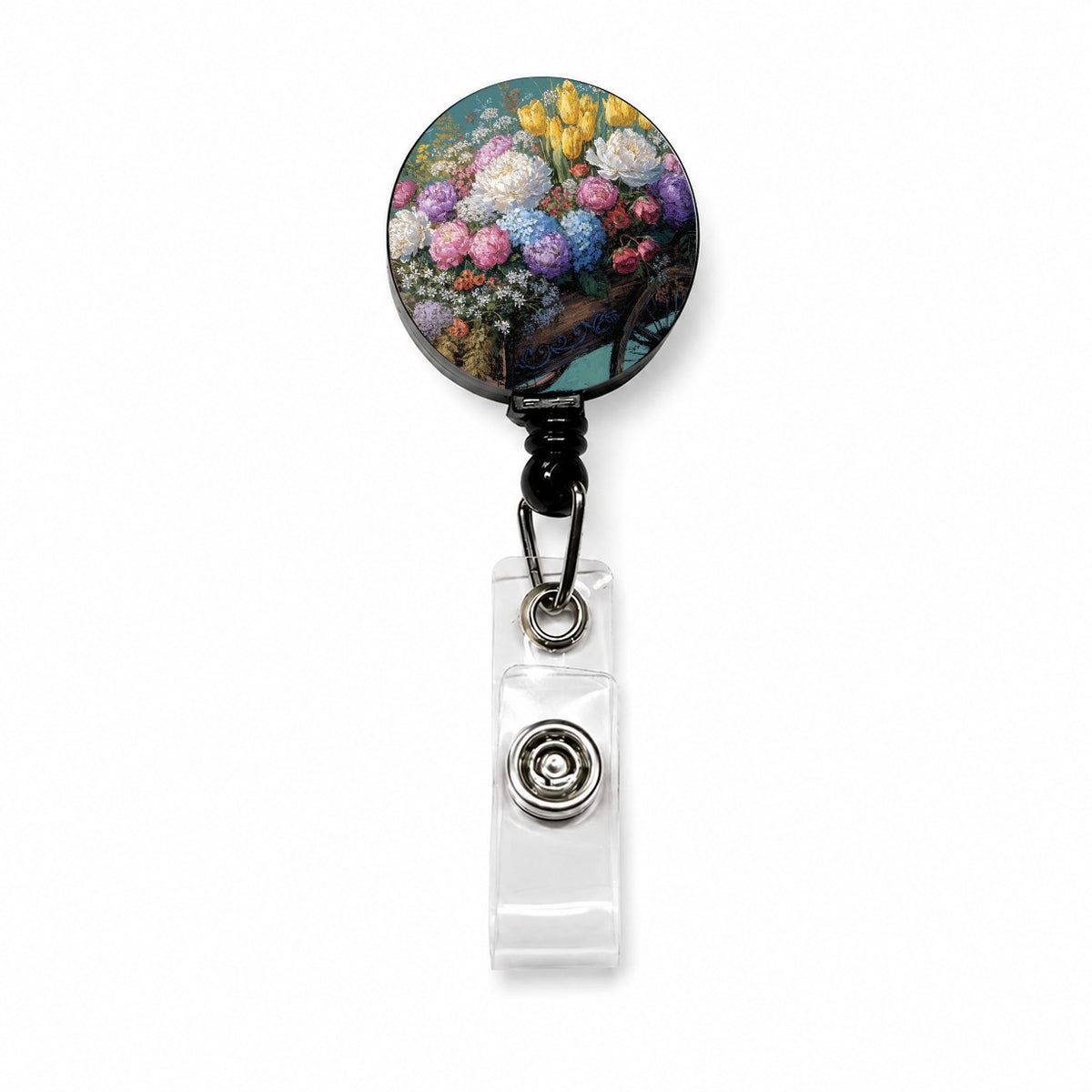 Flower Cart Overflowing Retractable ID Key Card Name Tag Badge Holder with Clip