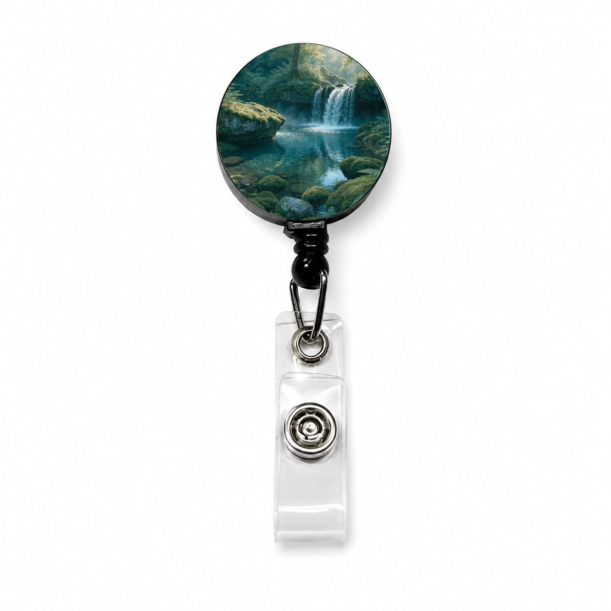Forest Waterfall Landscape Retractable ID Key Card Name Tag Badge Holder with Clip
