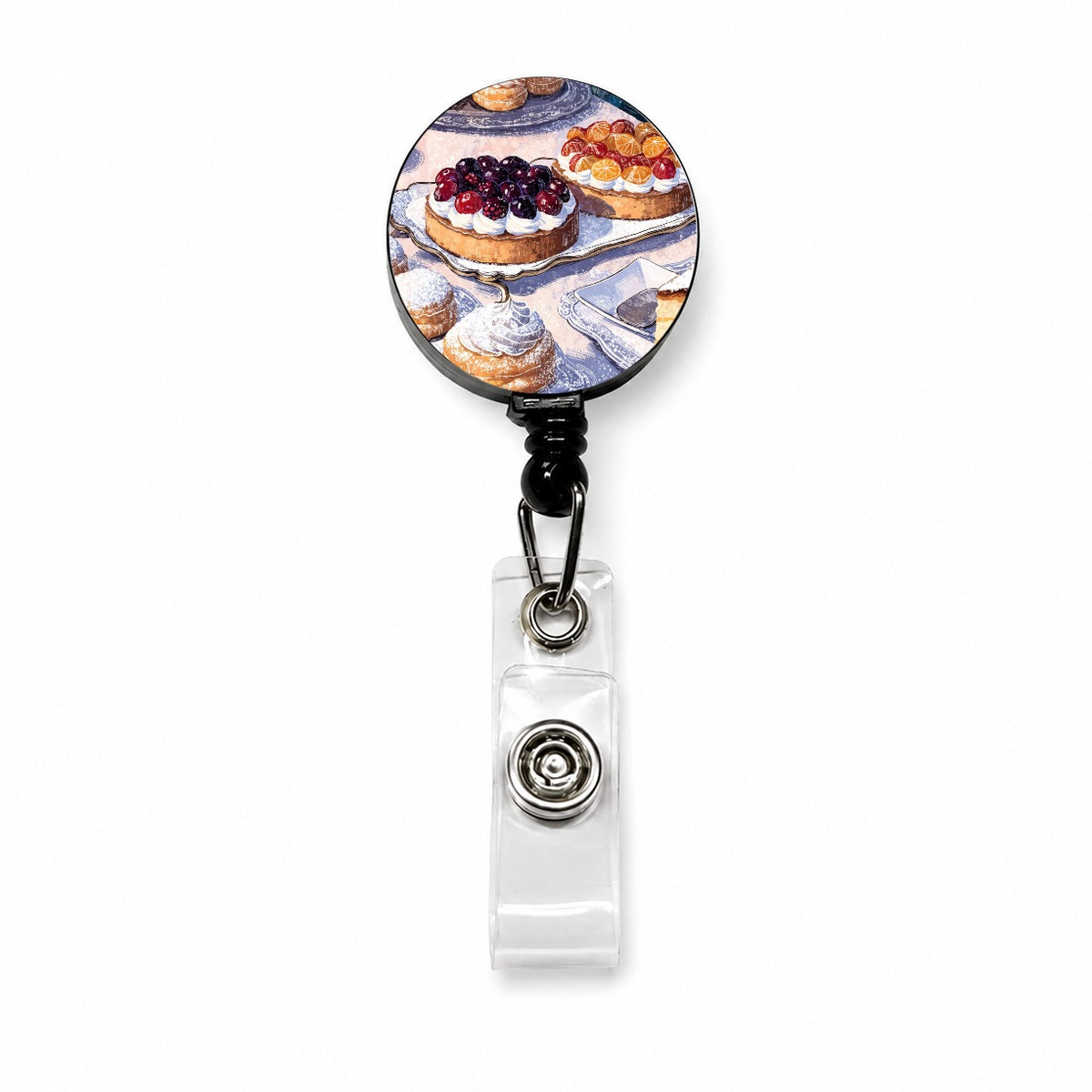 French Patisserie Pastries Retractable ID Key Card Name Tag Badge Holder with Clip