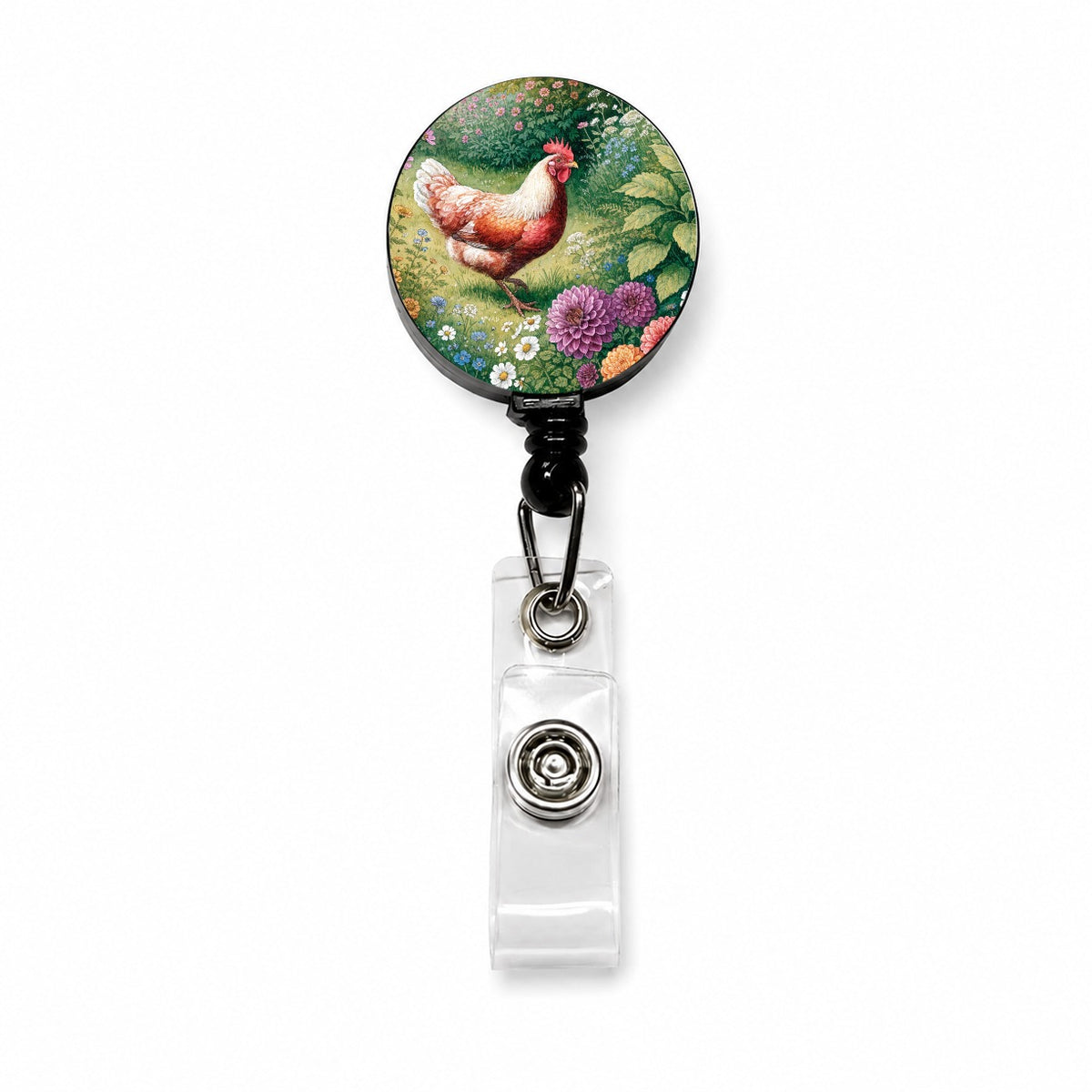 Garden Chicken Wildflowers Retractable ID Key Card Name Tag Badge Holder with Clip