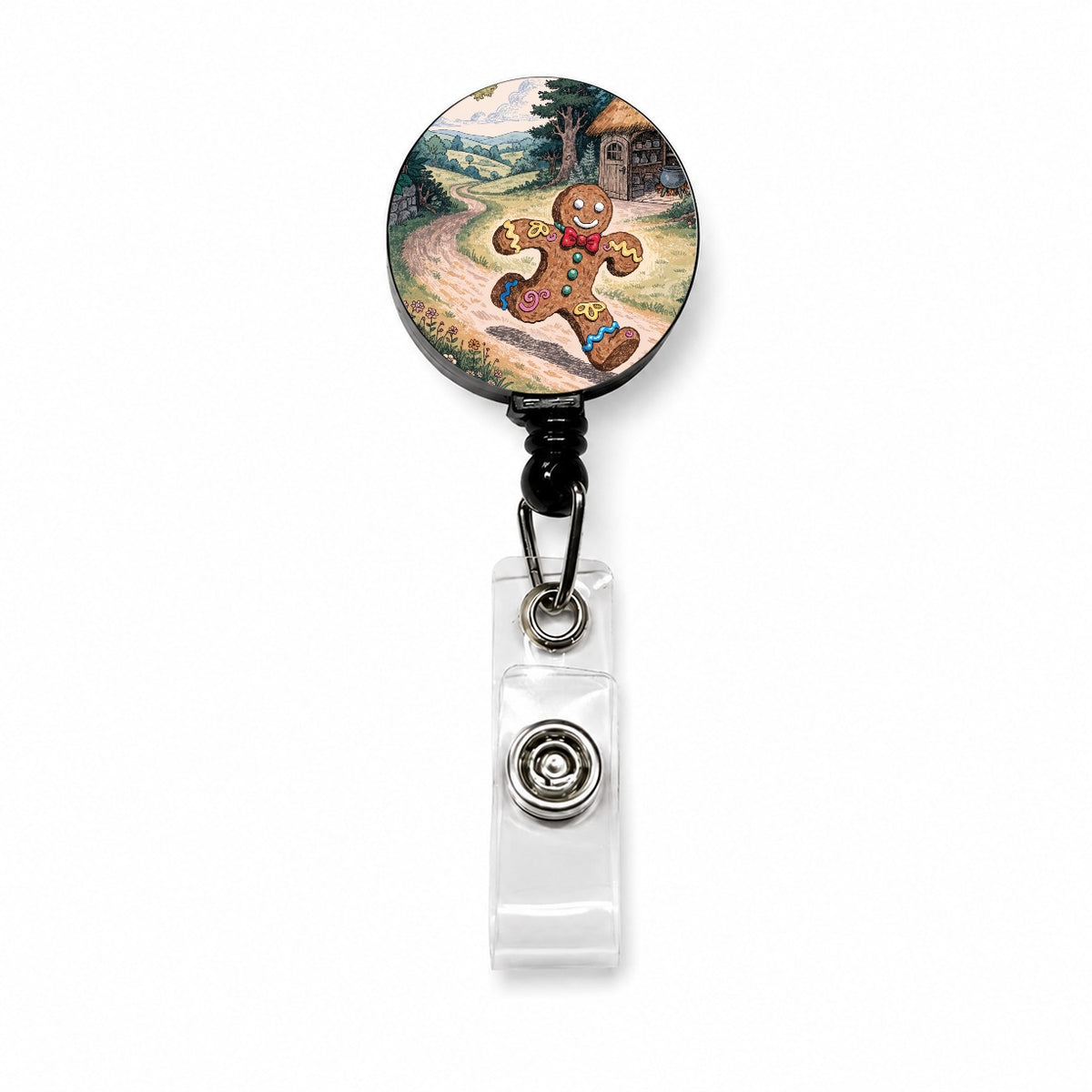 Gingerbread Man Fairy Tale Christmas Retractable ID Key Card Name Tag Badge Holder with Clip