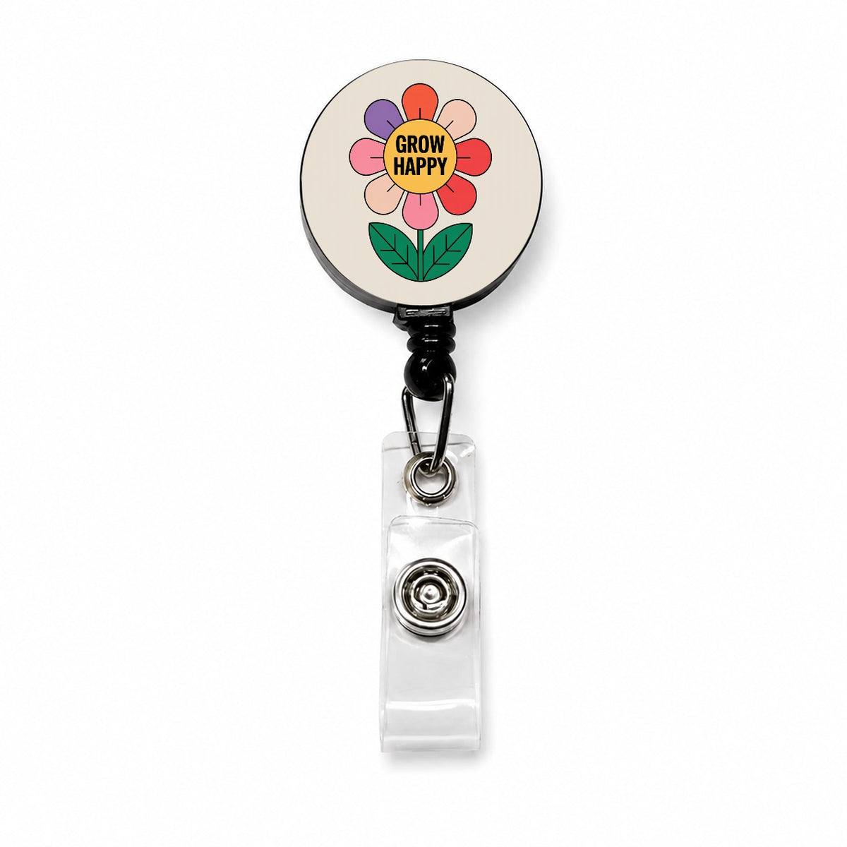 Grow Happy Cheerful Flower Gardener Retractable ID Key Card Name Tag Badge Holder with Clip