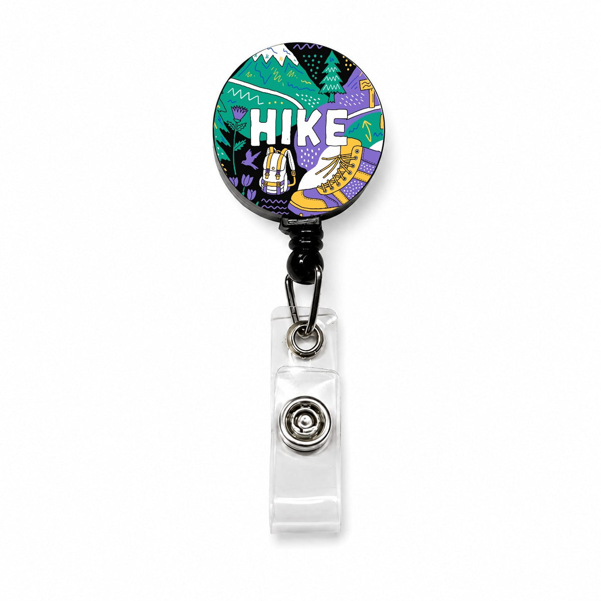 Hike Hiking Hiker Boot Bold Art Retractable ID Key Card Name Tag Badge Holder with Clip