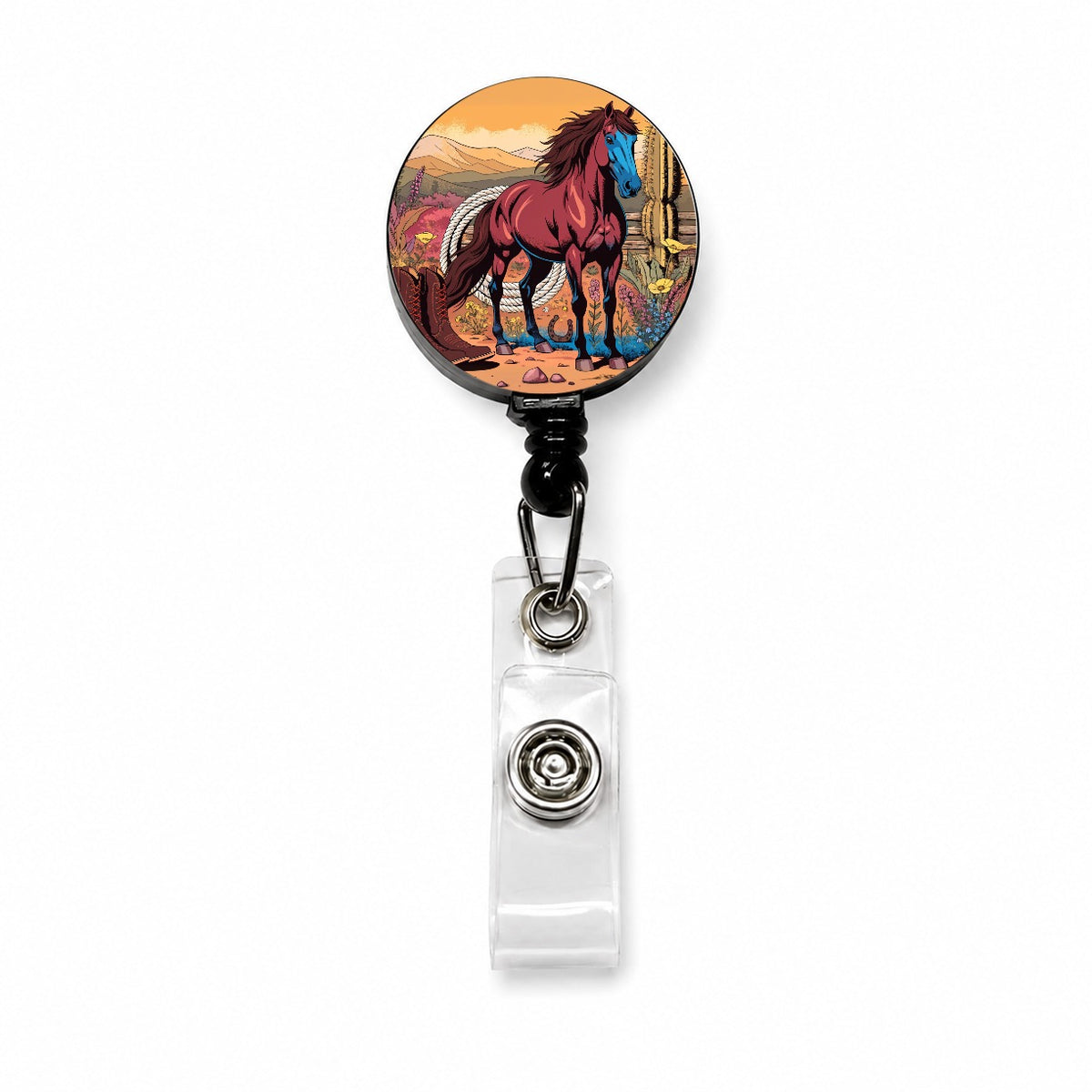Horse Rancher Western Cowboy Retractable ID Key Card Name Tag Badge Holder with Clip