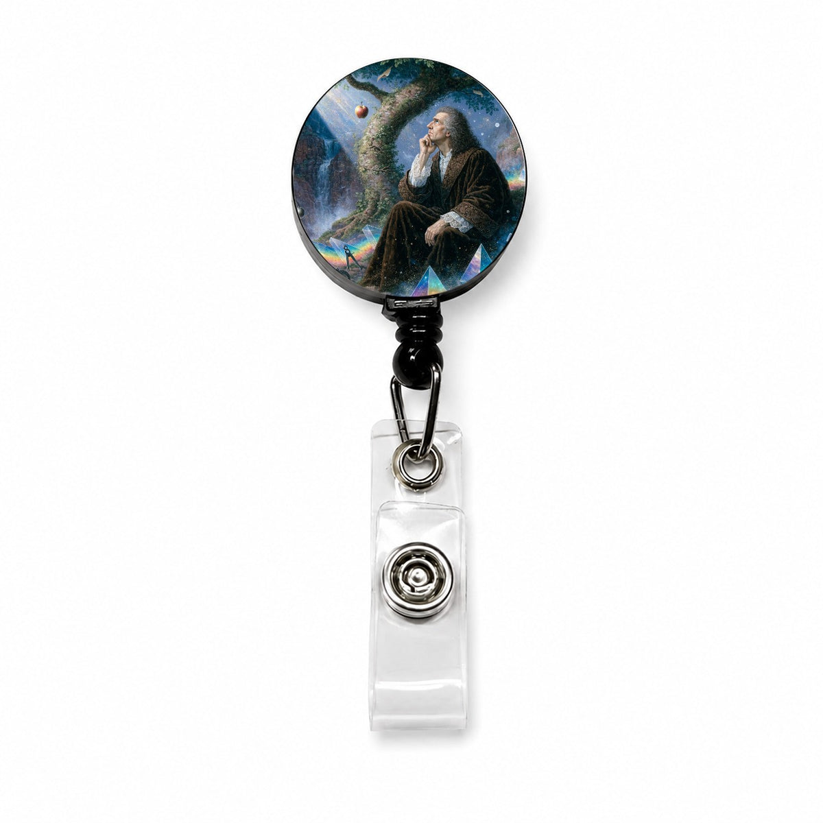Isaac Newton Scientist Retractable ID Key Card Name Tag Badge Holder with Clip