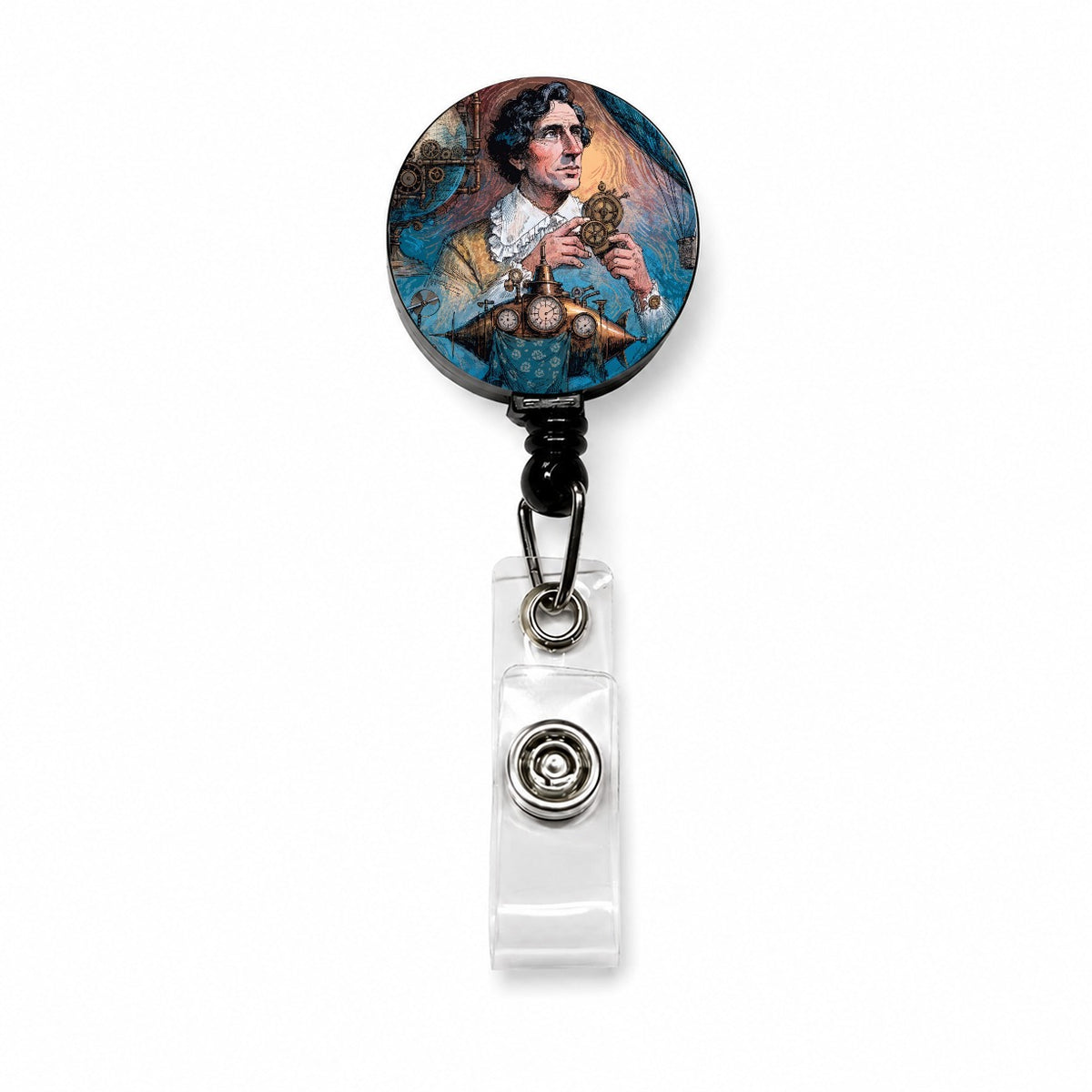 Jules Verne Author Retractable ID Key Card Name Tag Badge Holder with Clip