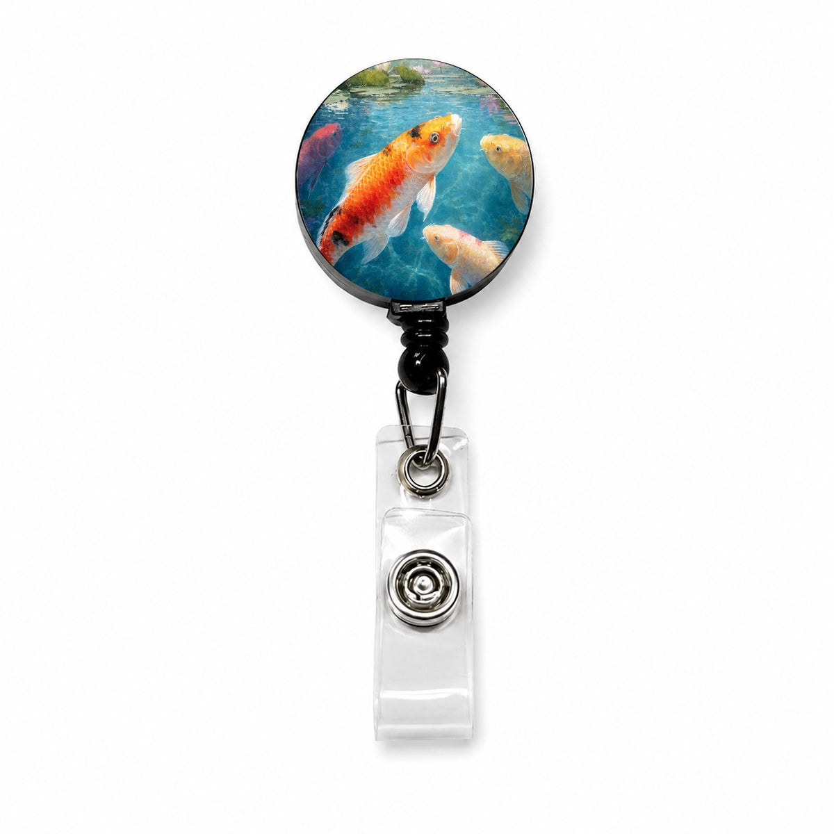 Koi Water Lily Pond Retractable ID Key Card Name Tag Badge Holder with Clip