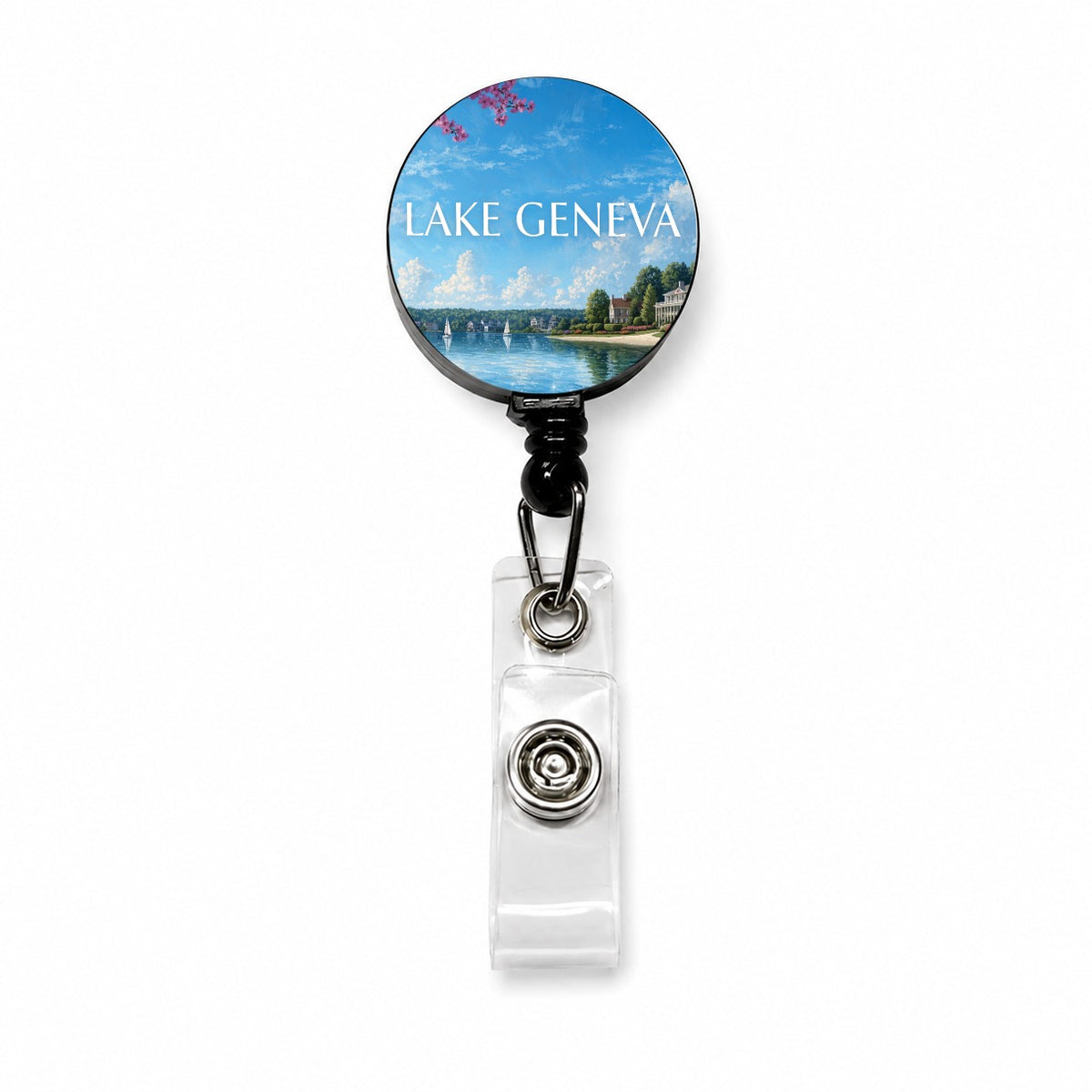 Lake Geneva Wisconsin Travel Retractable ID Key Card Name Tag Badge Holder with Clip