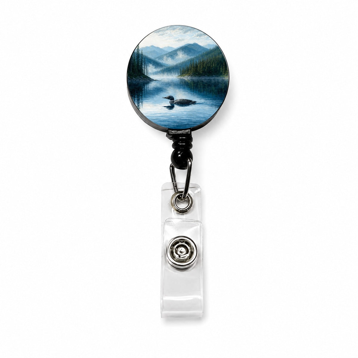 Loon Mountain Lake Retractable ID Key Card Name Tag Badge Holder with Clip