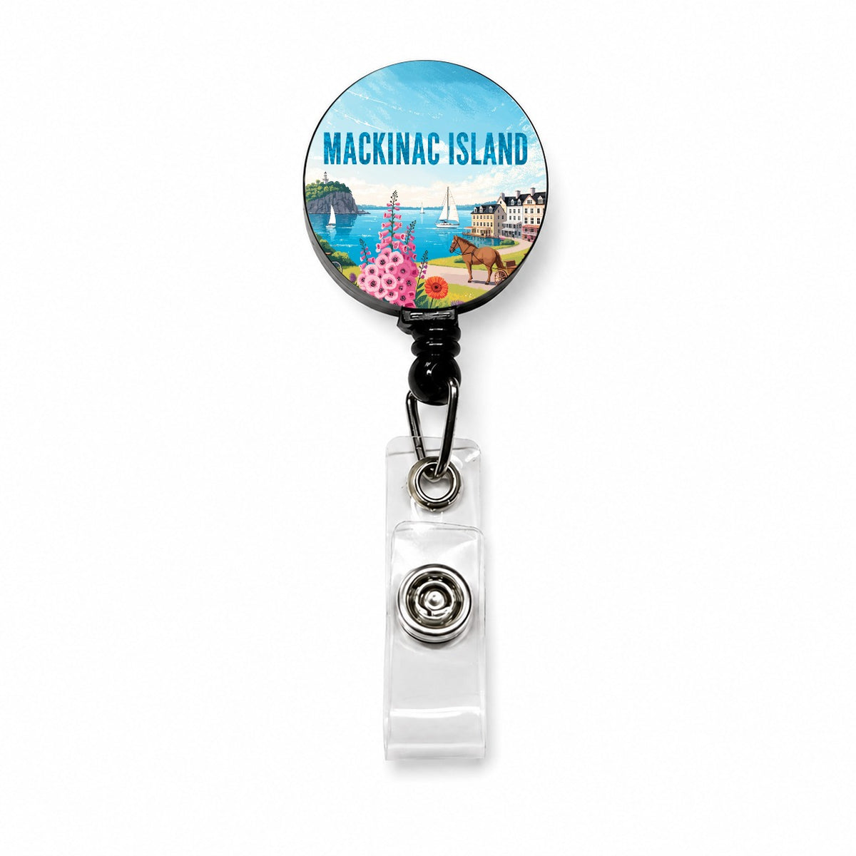 Mackinac Island Michigan Travel Retractable ID Key Card Name Tag Badge Holder with Clip