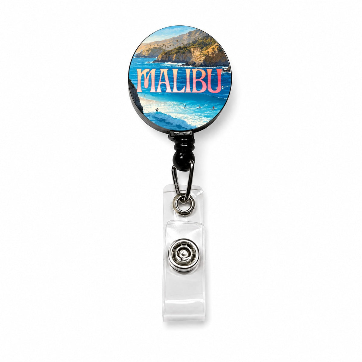 Malibu California Travel Ocean Retractable ID Key Card Name Tag Badge Holder with Clip