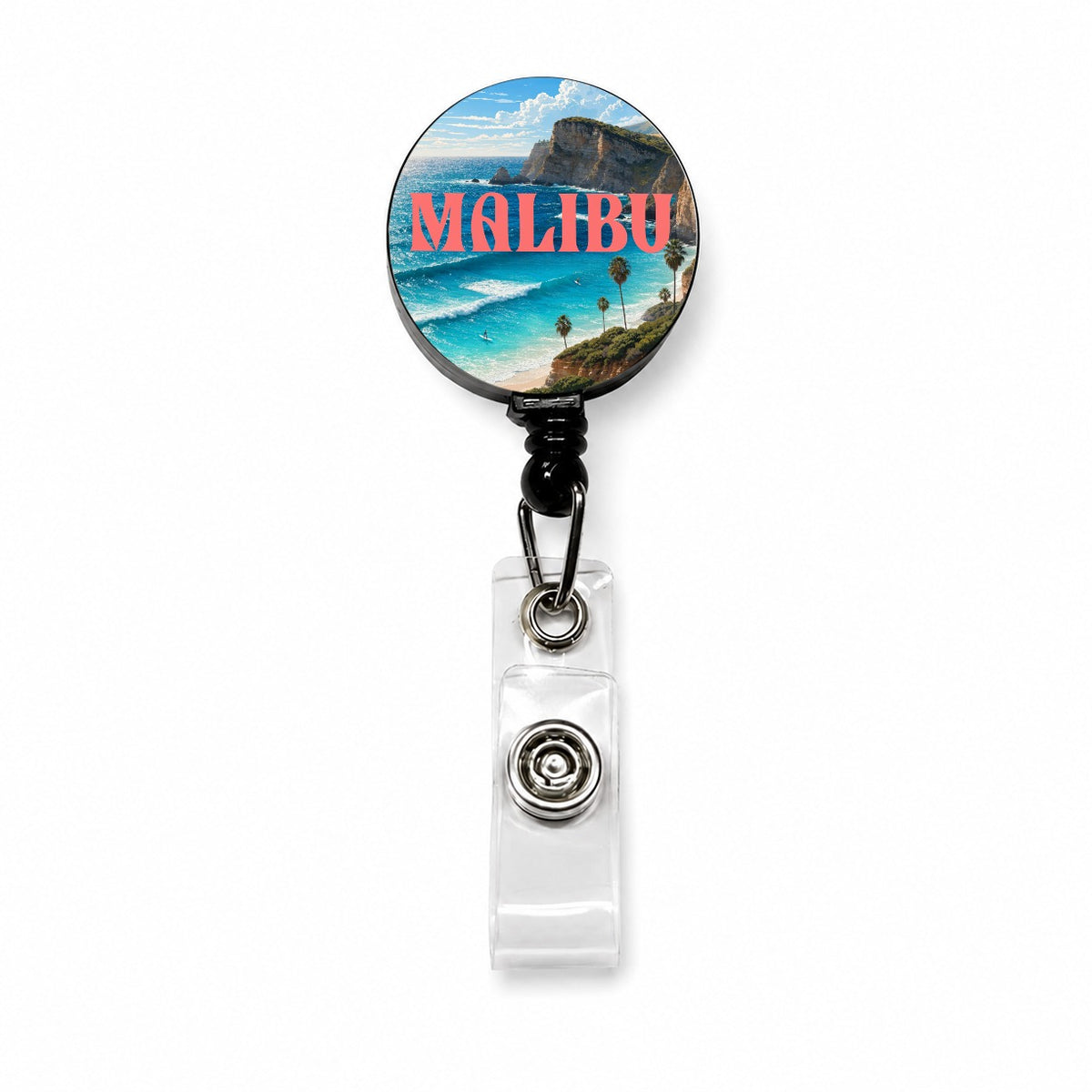 Malibu California Travel Retractable ID Key Card Name Tag Badge Holder with Clip