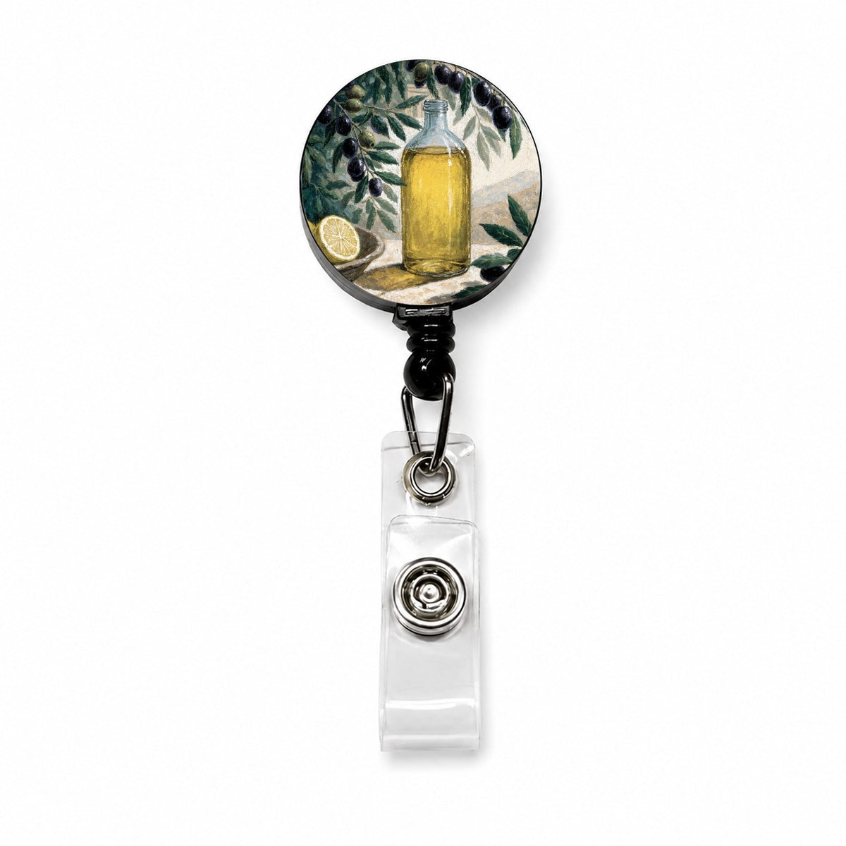 Mediterranean Olive Oil Retractable ID Key Card Name Tag Badge Holder with Clip