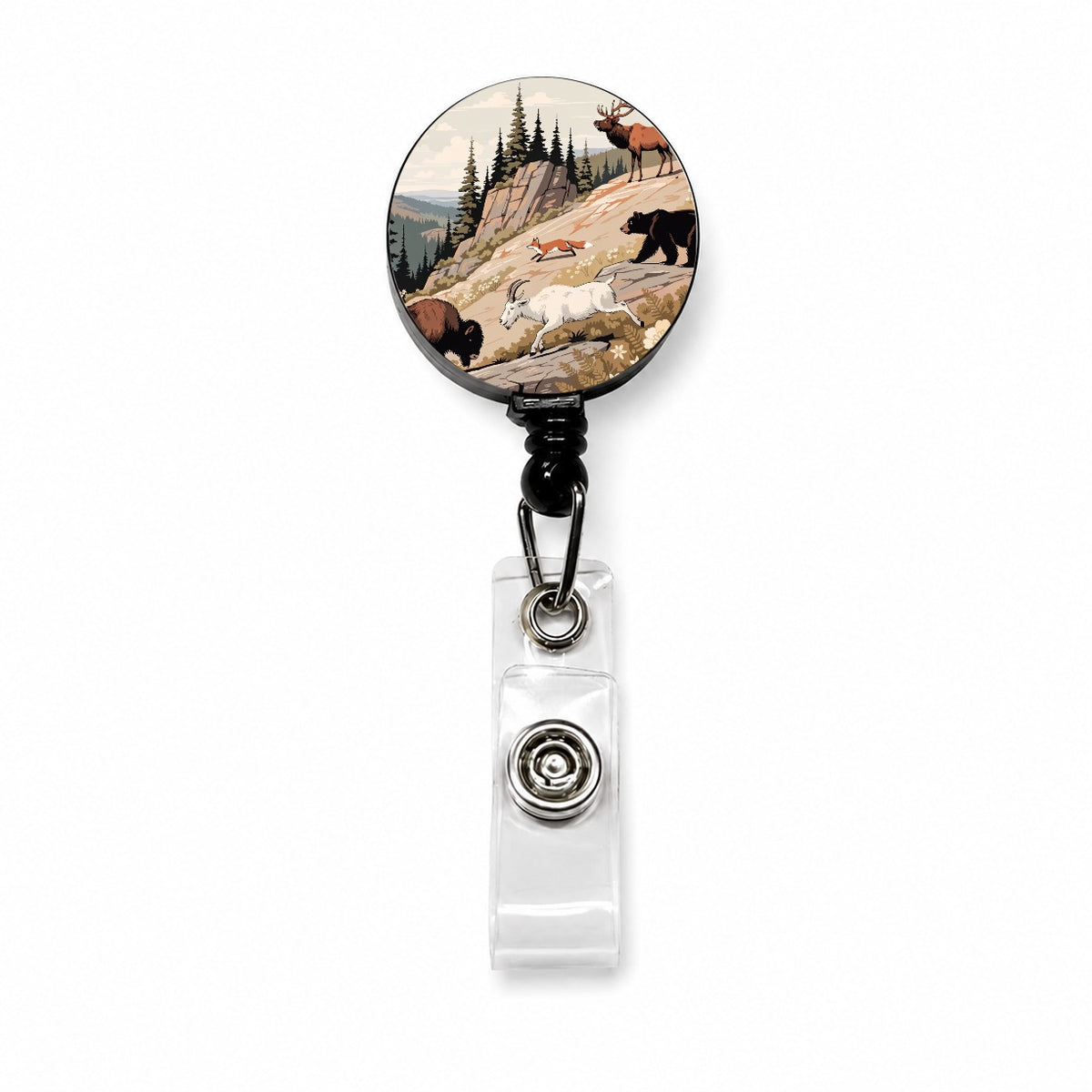 National Park Animals Bear Elk Fox Bison Retractable ID Key Card Name Tag Badge Holder with Clip