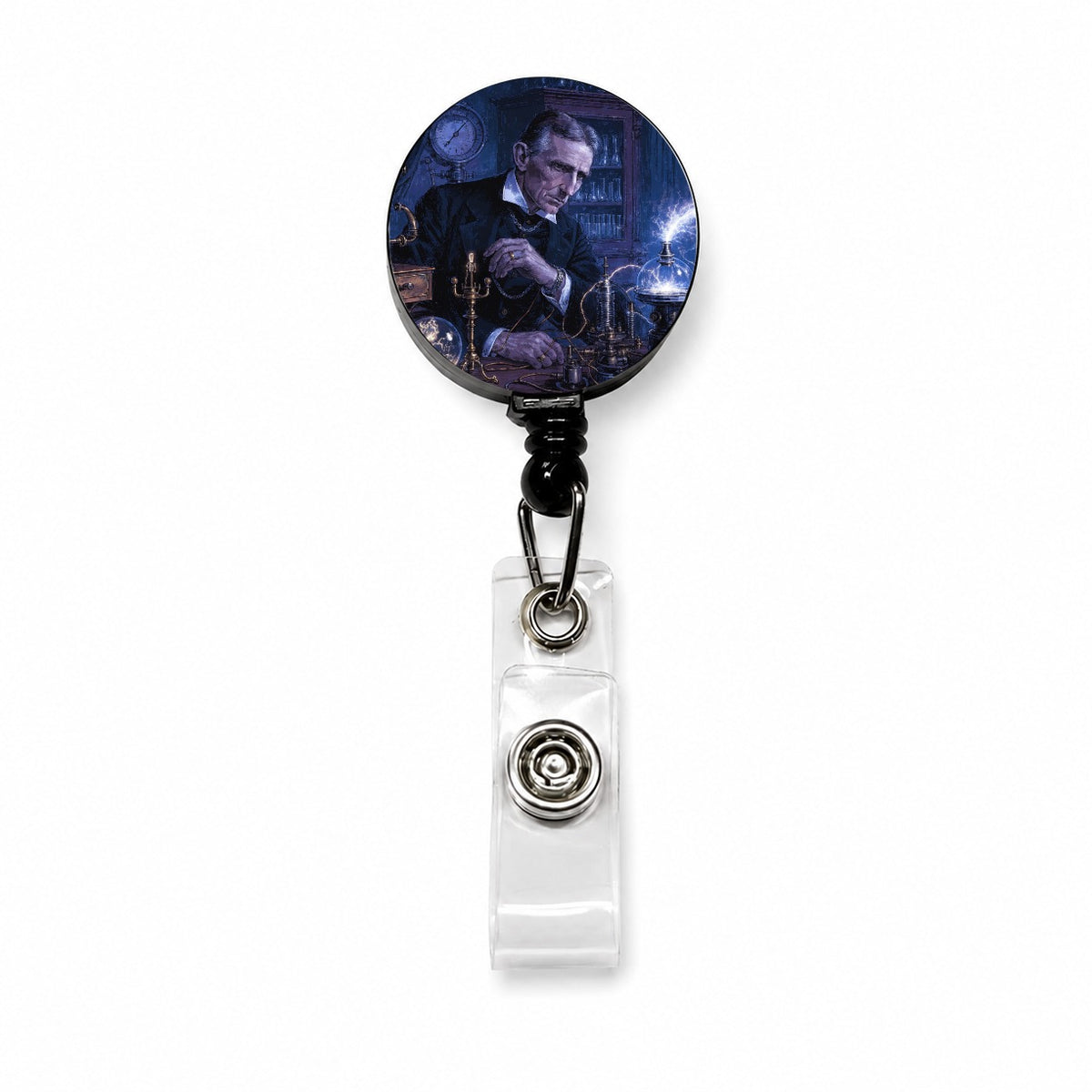 Nikola Tesla Inventor Retractable ID Key Card Name Tag Badge Holder with Clip