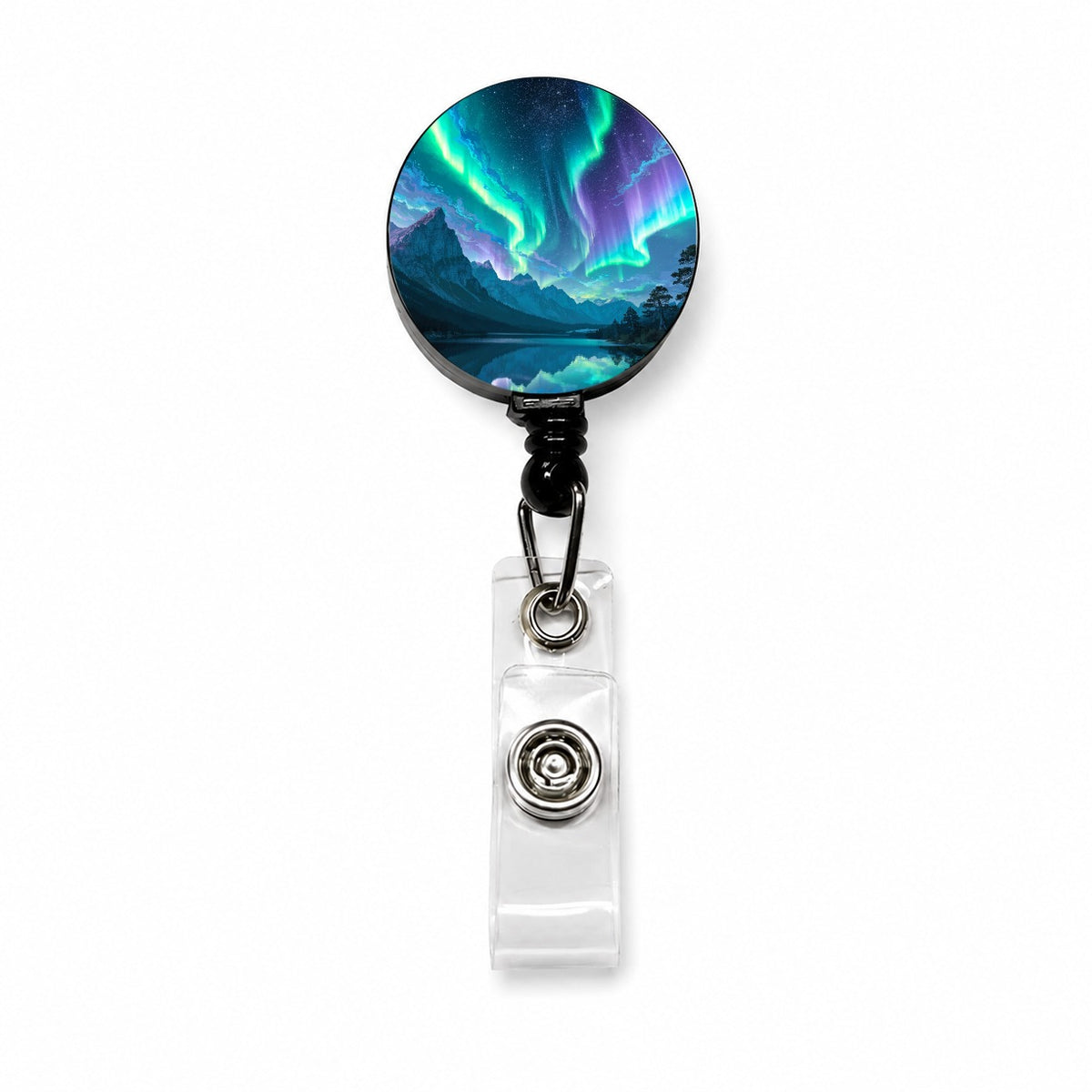 Northern Lights Mountain Lake Retractable ID Key Card Name Tag Badge Holder with Clip
