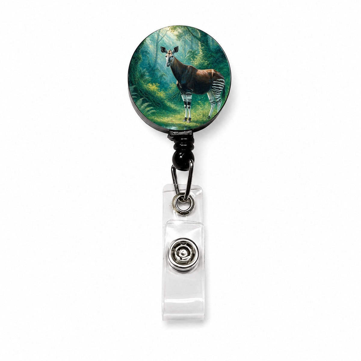 Okapi Rainforest Retractable ID Key Card Name Tag Badge Holder with Clip