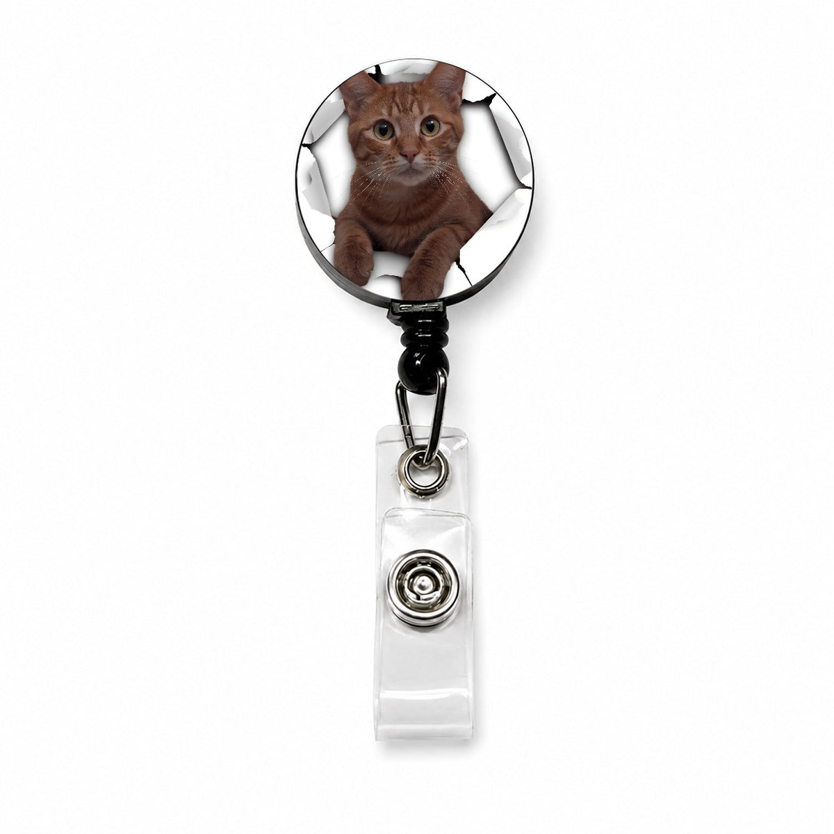 Orange Cat Breakout Retractable ID Key Card Name Tag Badge Holder with Clip