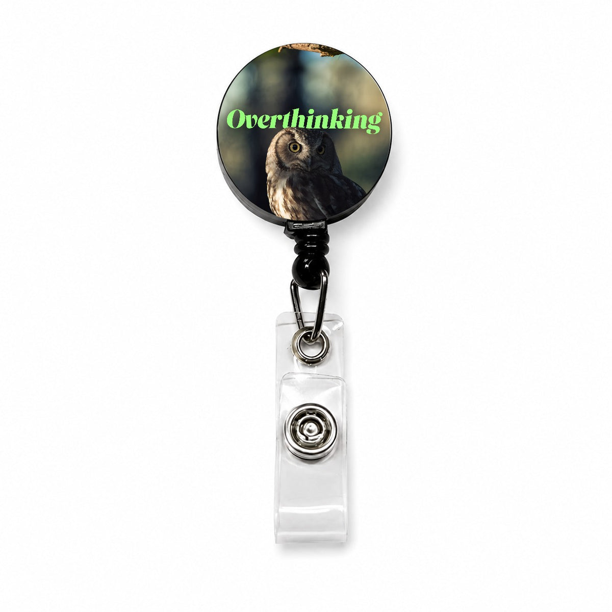 Overthinking Owl Funny Retractable ID Key Card Name Tag Badge Holder with Clip