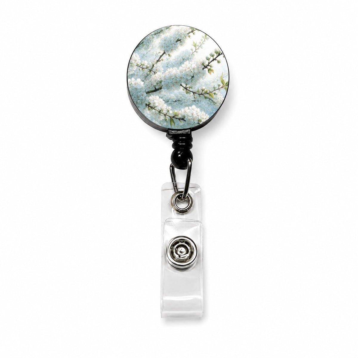 Pear Blossom Branches Retractable ID Key Card Name Tag Badge Holder with Clip