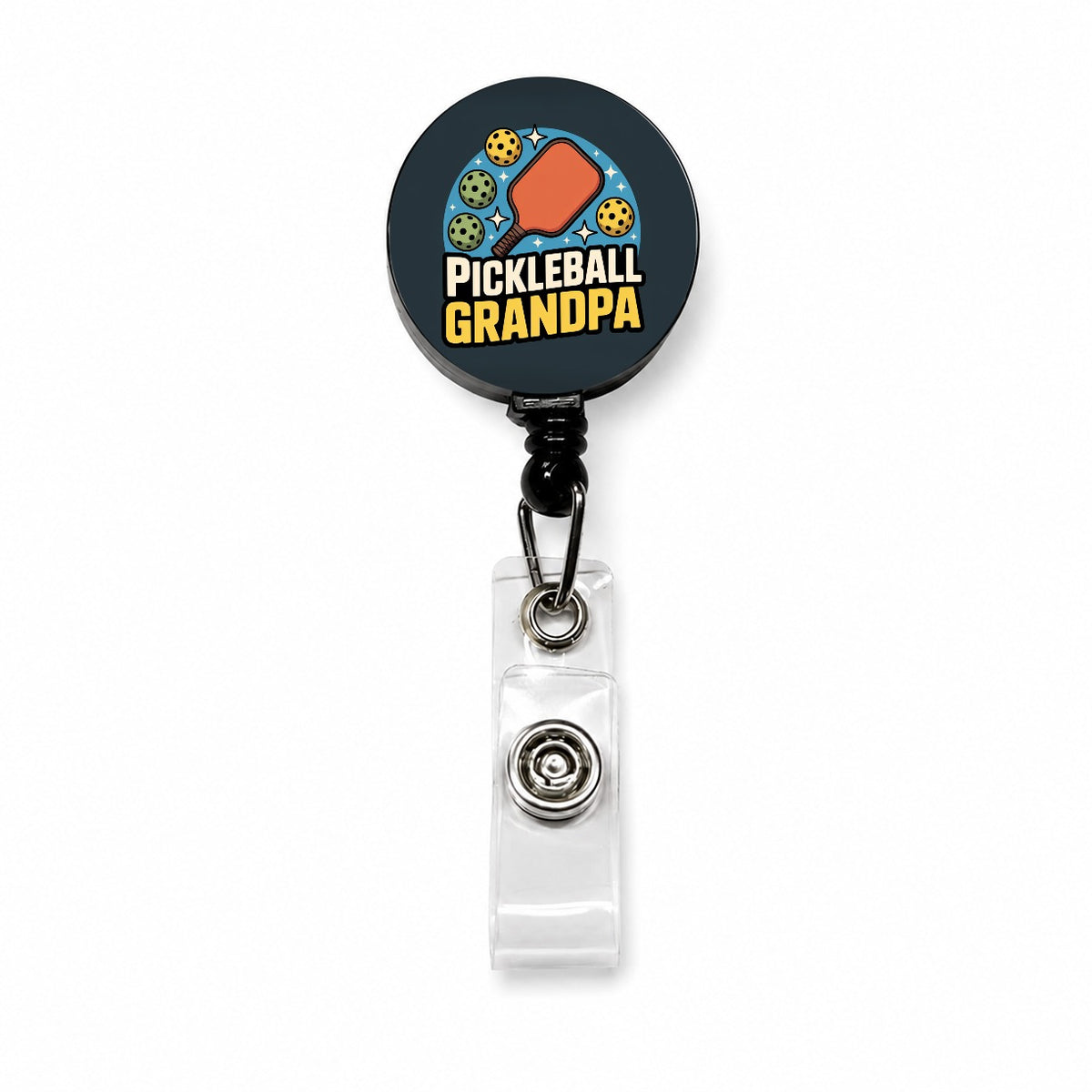 Pickleball Grandpa Retractable ID Key Card Name Tag Badge Holder with Clip