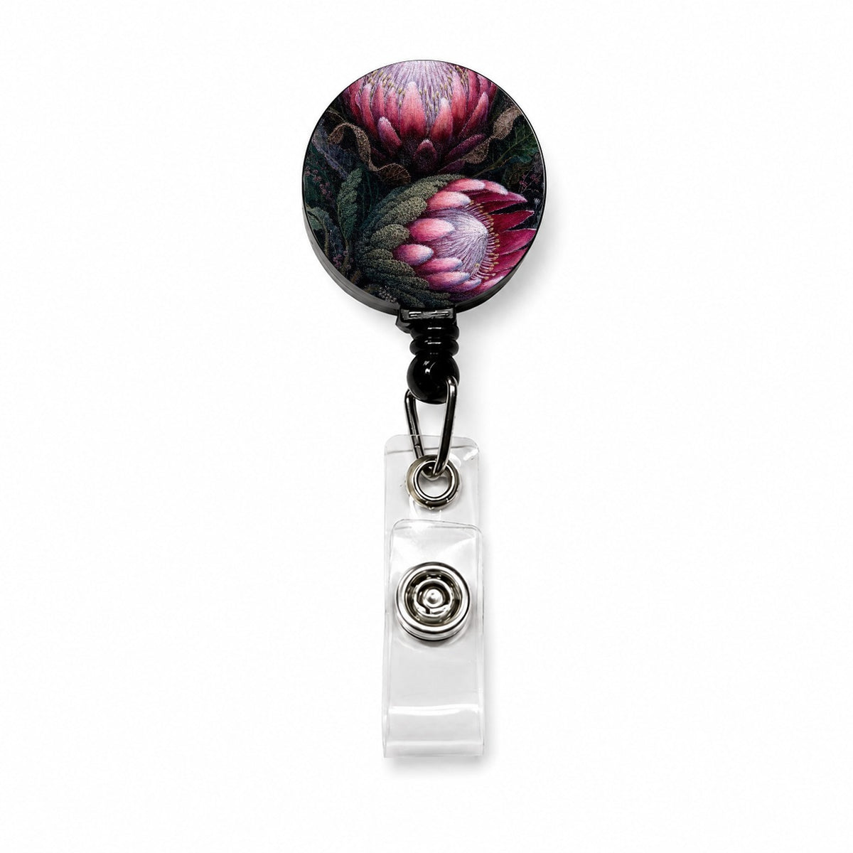 Pink Protea Botanical Retractable ID Key Card Name Tag Badge Holder with Clip