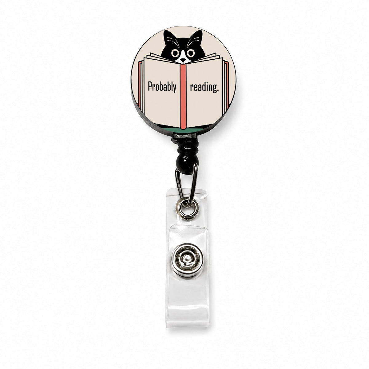 Probably Reading Cat Retractable ID Key Card Name Tag Badge Holder with Clip