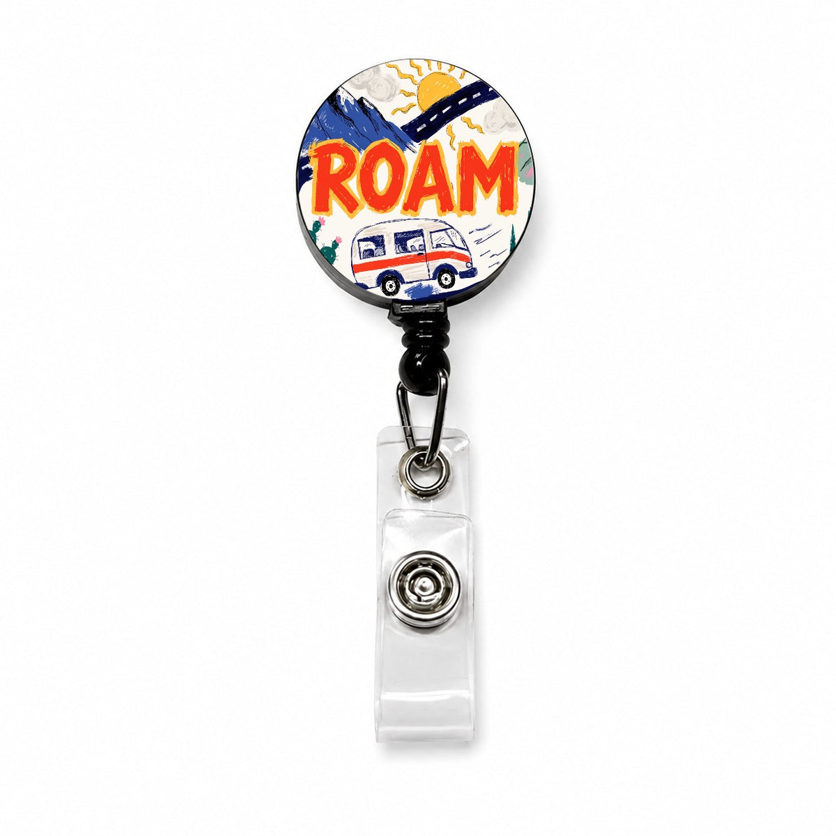 Roam Retro Camper Retractable ID Key Card Name Tag Badge Holder with Clip
