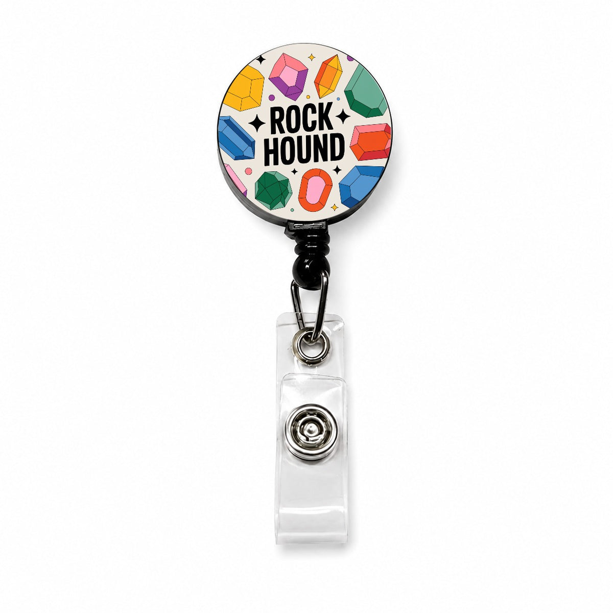 Rock Hound Crystals Polished Stones Retractable ID Key Card Name Tag Badge Holder with Clip