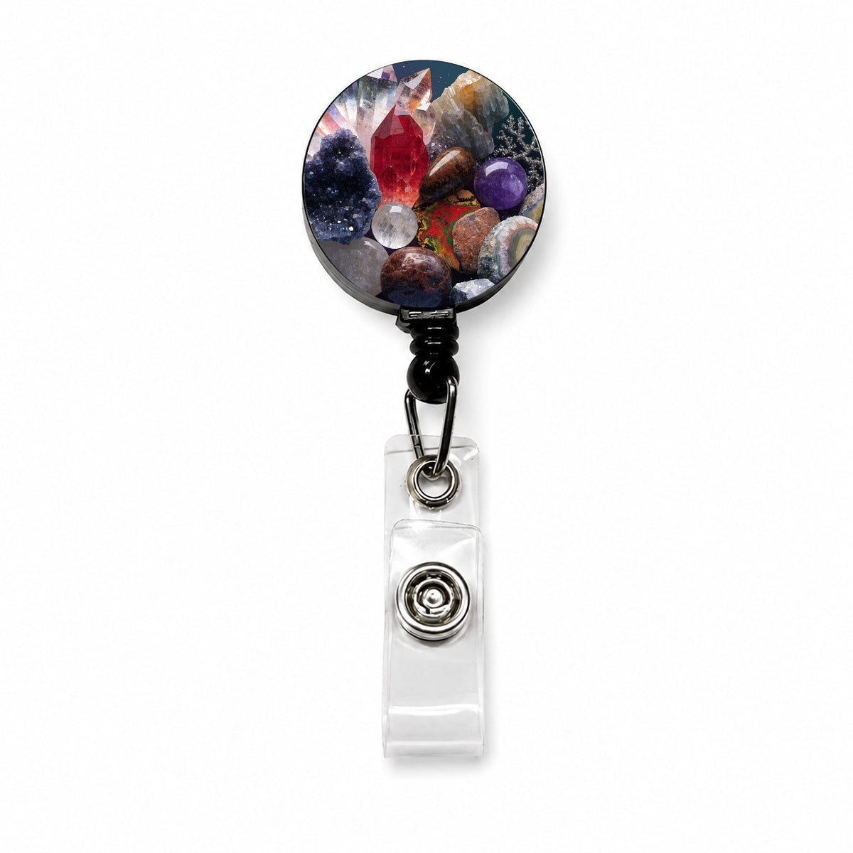 Rockhounding Crystals Geology Retractable ID Key Card Name Tag Badge Holder with Clip