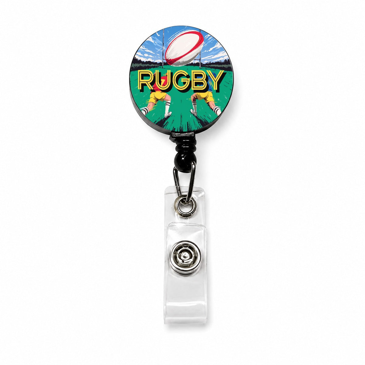 Rugby Ball Sports Retractable ID Key Card Name Tag Badge Holder with Clip