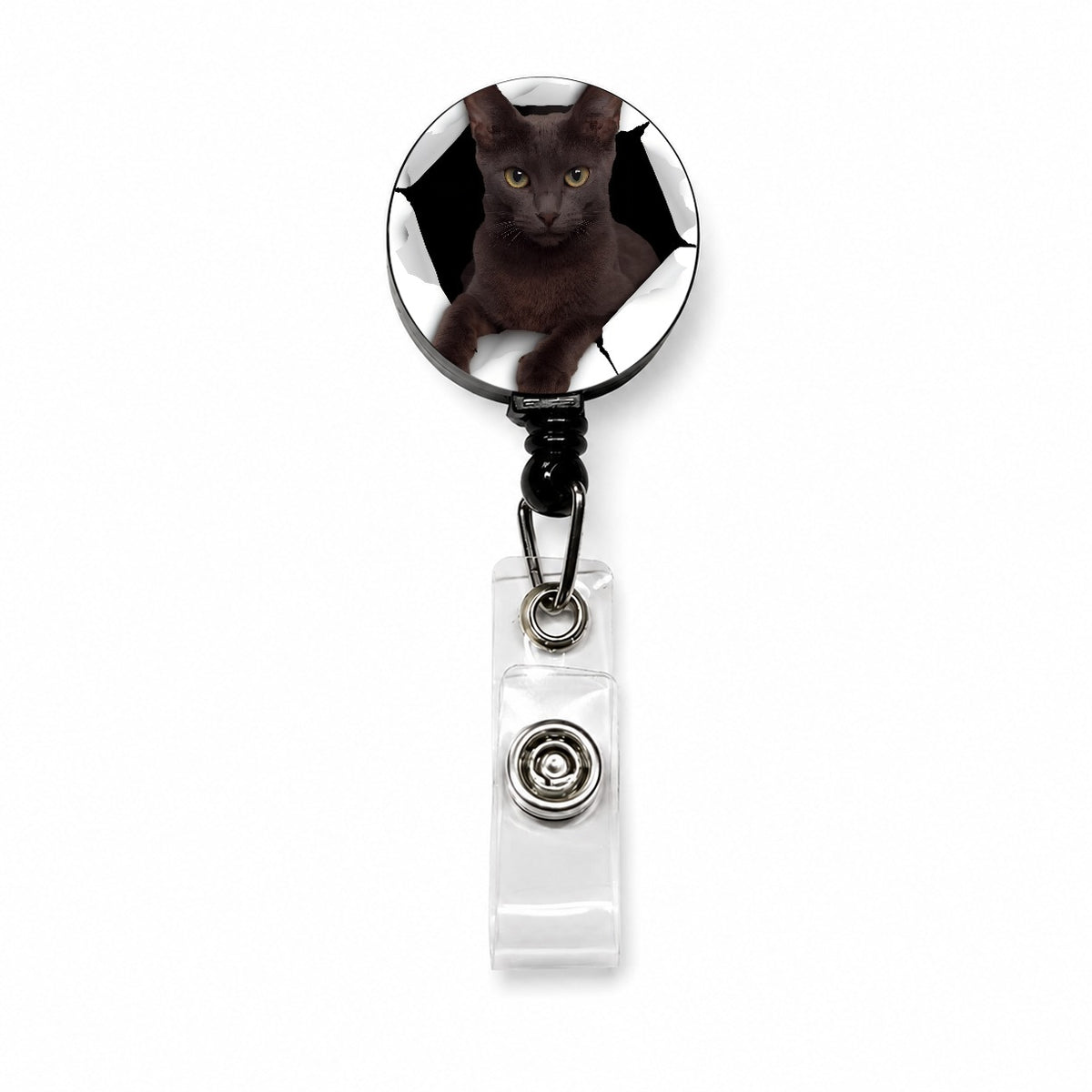 Russian Blue Cat Breakout Retractable ID Key Card Name Tag Badge Holder with Clip
