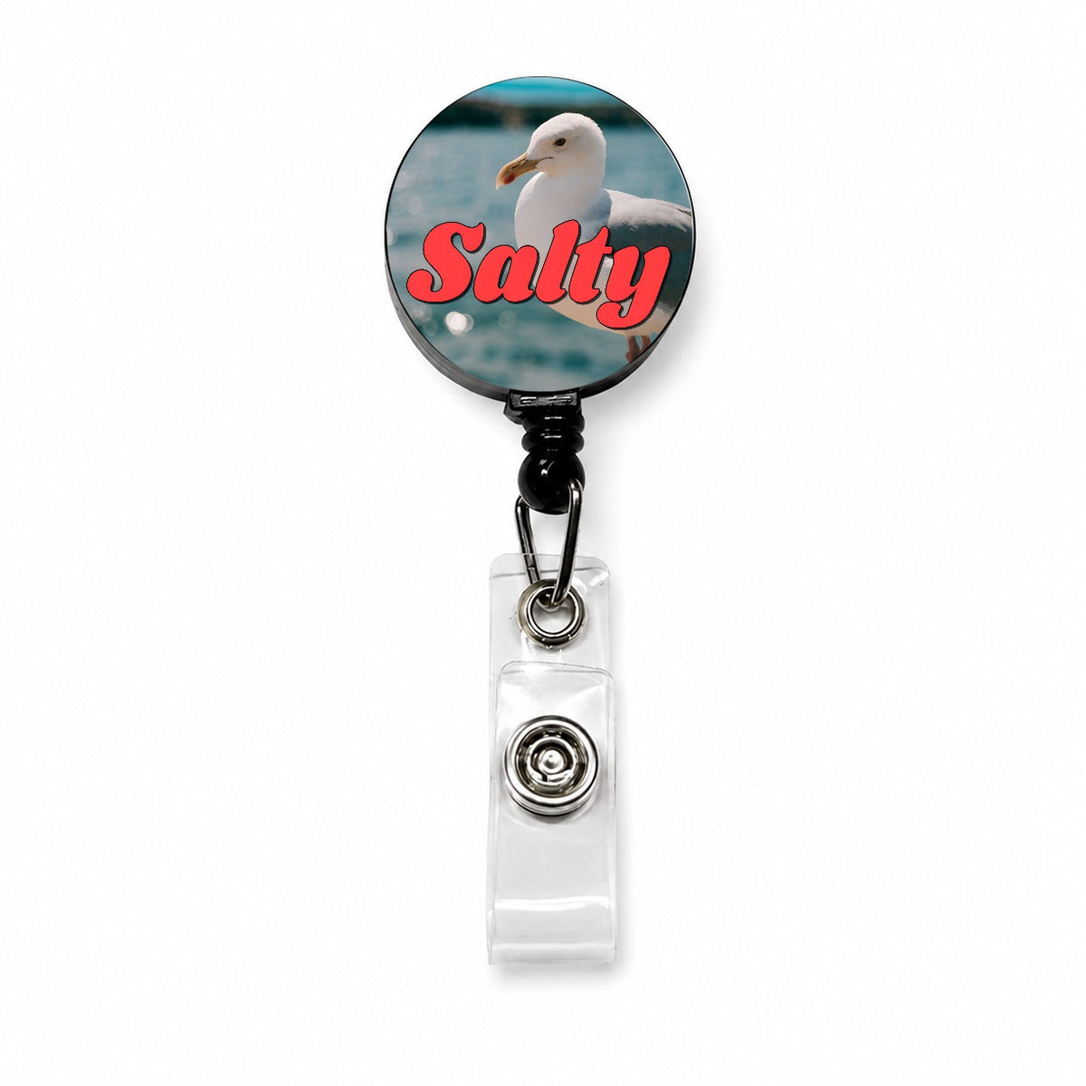Salty Sea Gull Funny Retractable ID Key Card Name Tag Badge Holder with Clip