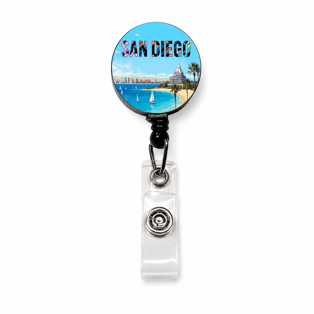 San Diego California Travel Ocean Retractable ID Key Card Name Tag Badge Holder with Clip
