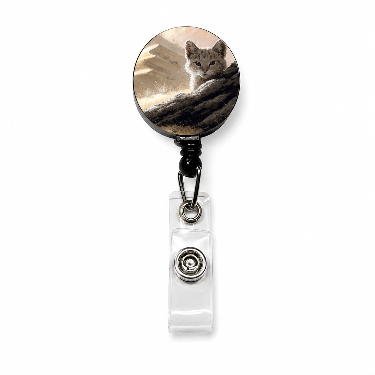 Sand Cat Desert Retractable ID Key Card Name Tag Badge Holder with Clip