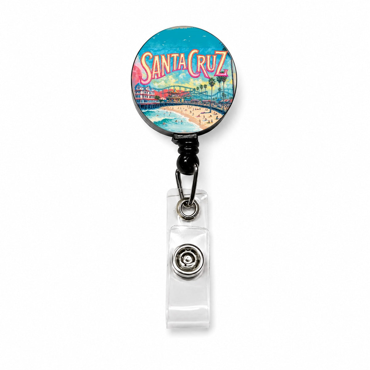 Santa Cruz California Travel Boardwalk Retractable ID Key Card Name Tag Badge Holder with Clip
