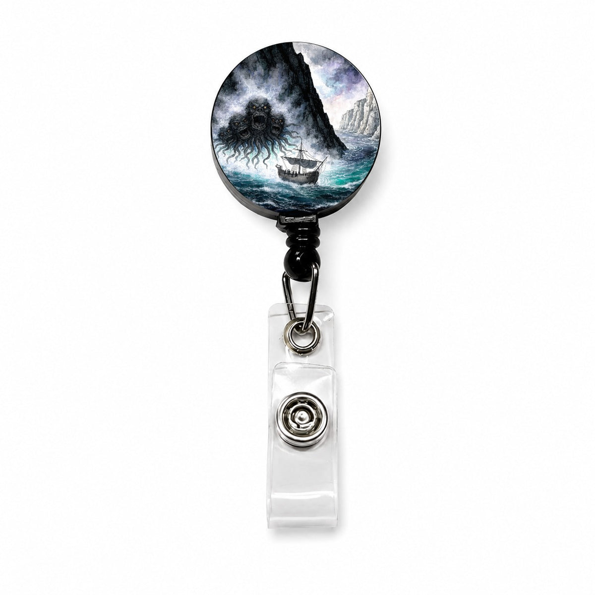 Scylla Greek Sea Monster Retractable ID Key Card Name Tag Badge Holder with Clip