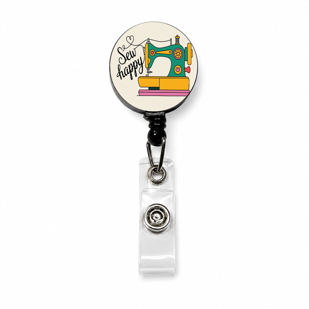 Sew Happy Sewing Machine Cute Retractable ID Key Card Name Tag Badge Holder with Clip